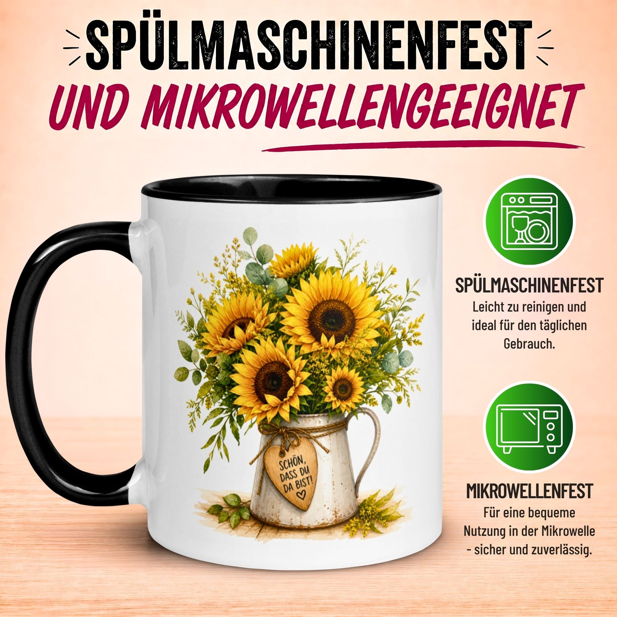 Tasse Danke – „Sonnenblumen - Schön dass du da bist“ – Dankeschön Geschenke