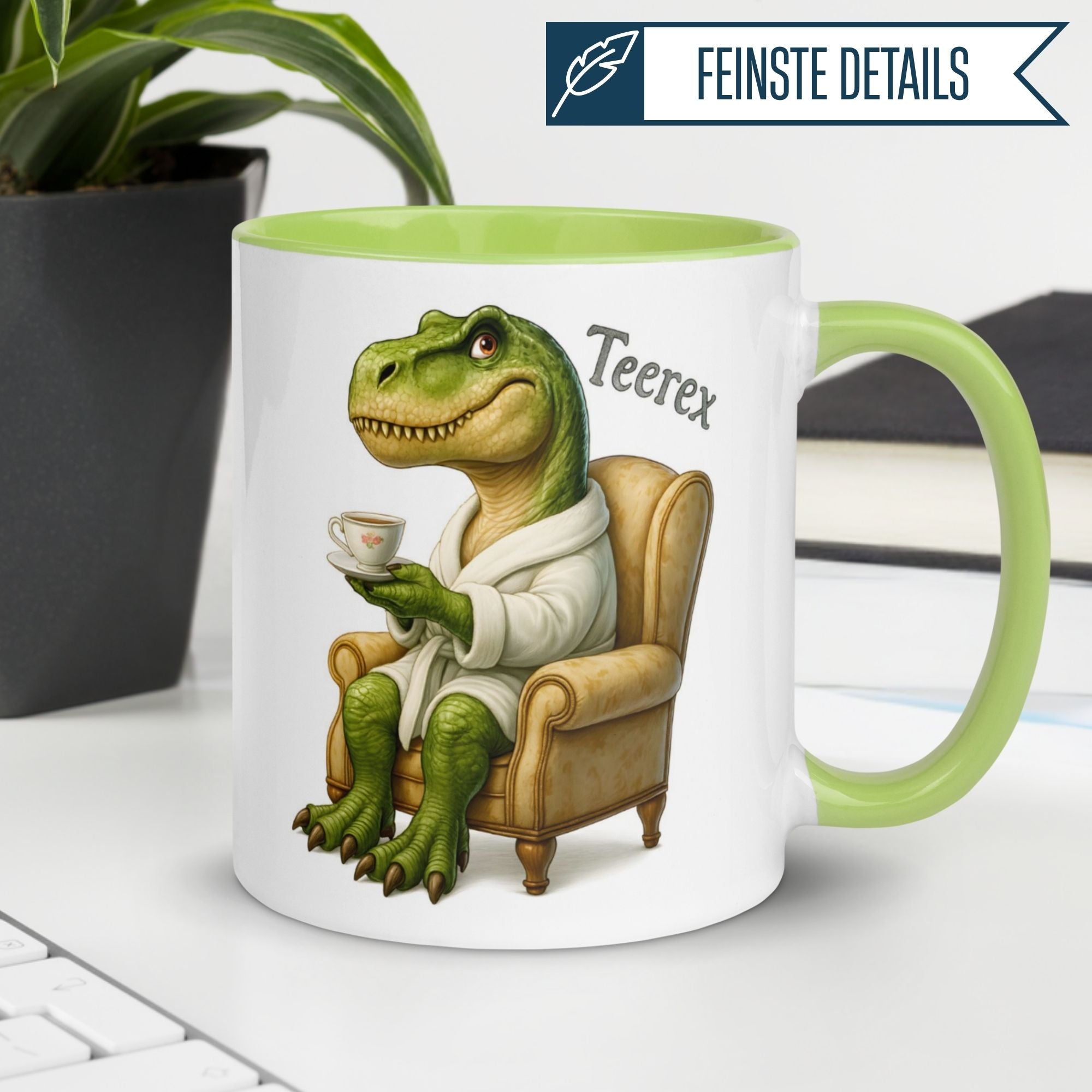 Tasse Dinosaurier – „Teerex“ – Dino Geschenk Becher für Tee und T-Rex Fans