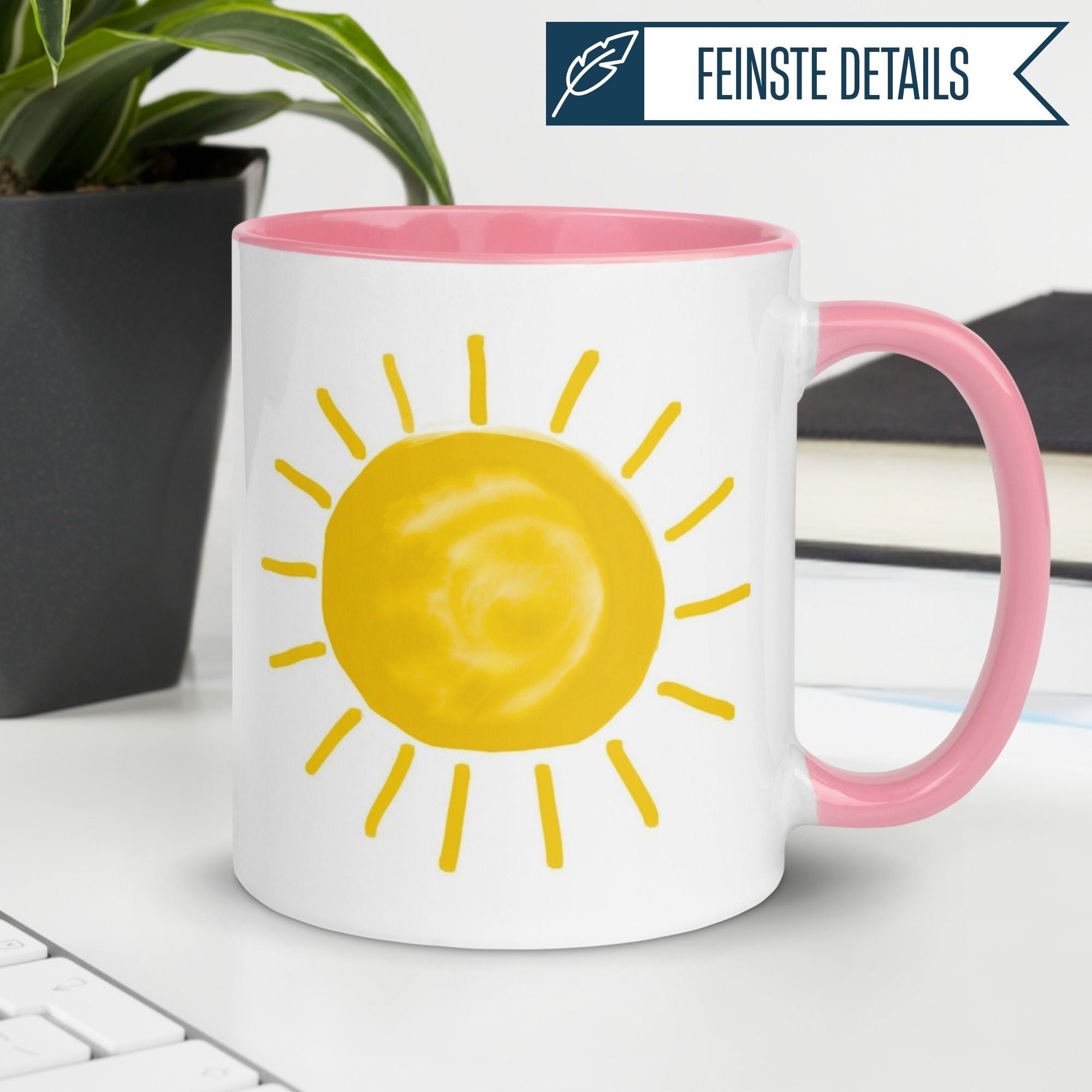 Momentals® Tasse mit Sonnenmotiv im Aquarellstil, ideal für einen perfekten Start in den Tag.