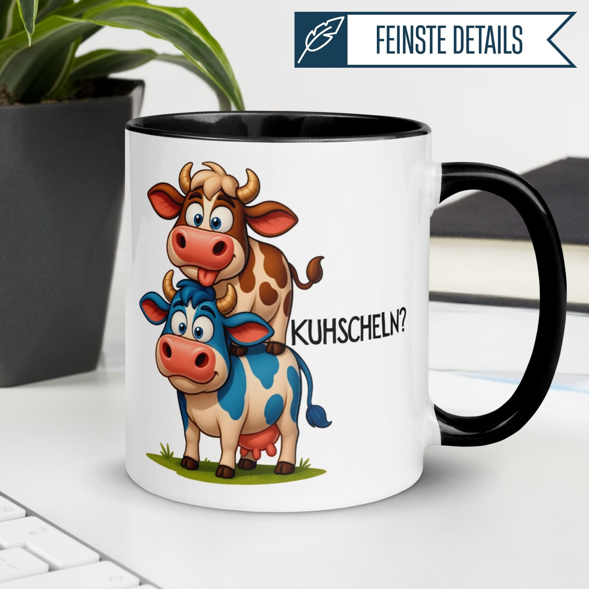Tasse Kuh – „Kuhscheln?“ – lustiges Ich liebe Dich Geschenk