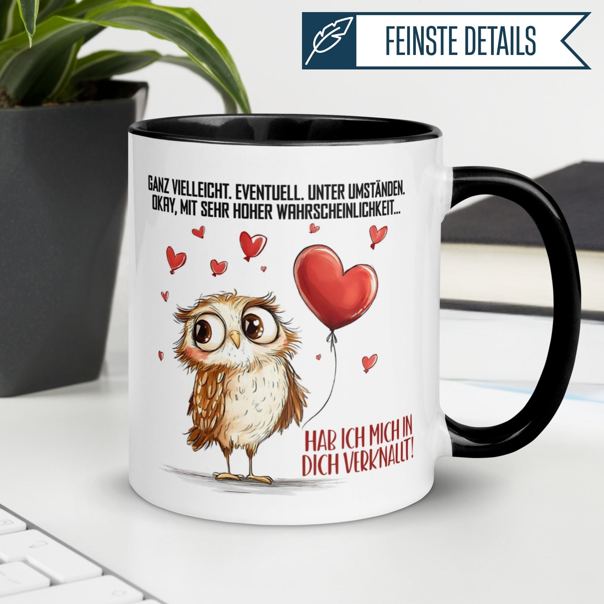 Momentals Tasse mit Eule und Liebeserklärung: "Ganz vielleicht... hab ich mich in dich verknallt!"