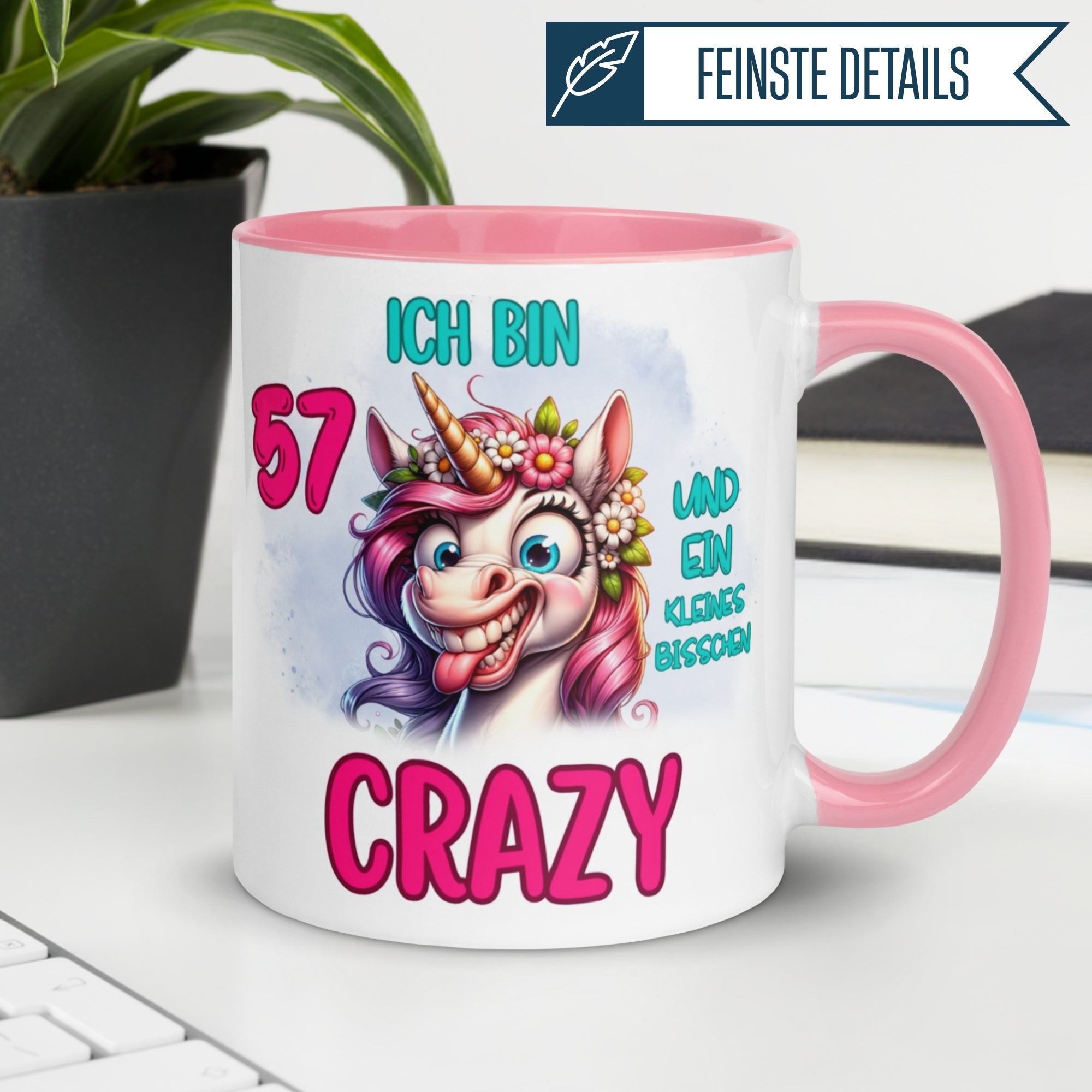 Tasse 57. Geburtstag Frau – „Ich bin 57 und ein kleines bisschen Crazy“ – Geschenk zum Geburtstag Frauen