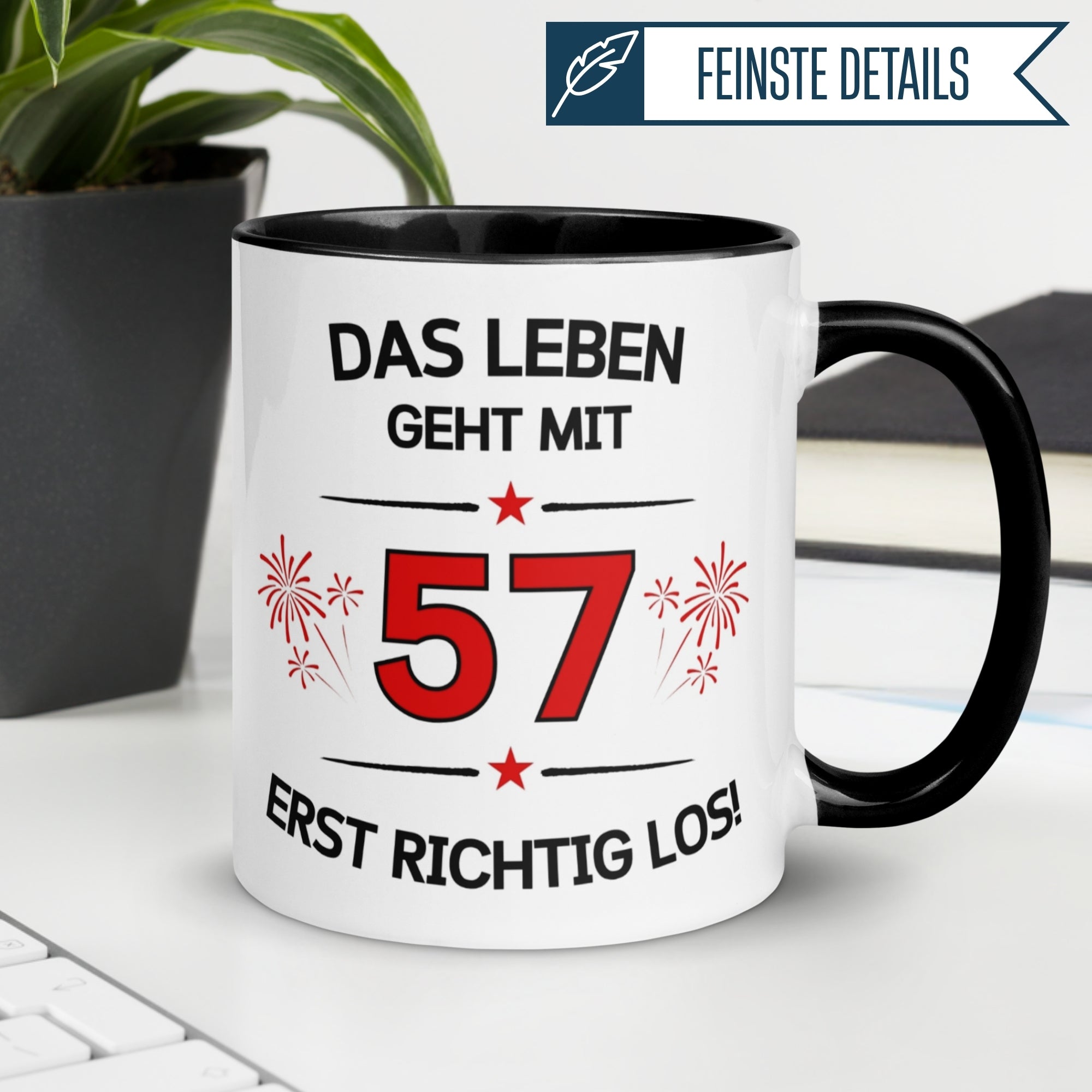 Tasse 57. Geburtstag Mann Frau – „Das Leben geht mit 57 erst Los“ – Geschenk zum Geburtstag Männer Frauen