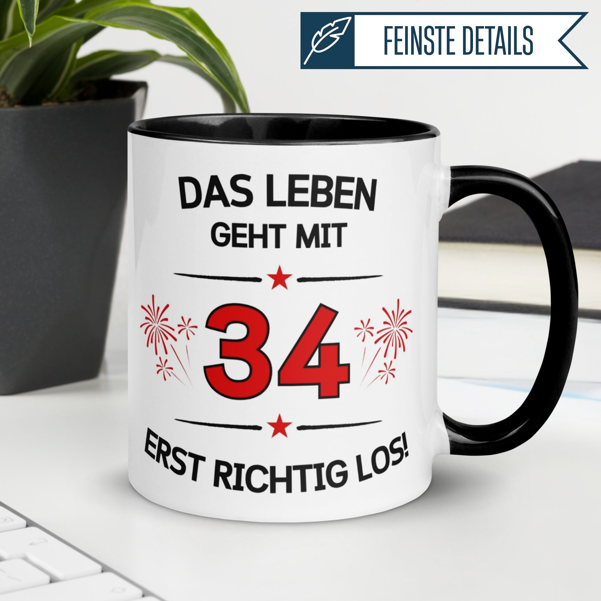 Tasse 34. Geburtstag Mann Frau – „Das Leben geht mit 34 erst Los“ – Geschenk zum Geburtstag Männer Frauen