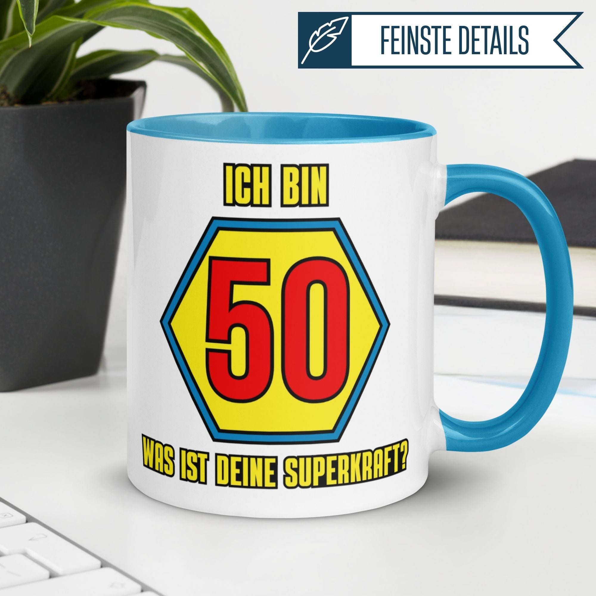 Tasse 50. Geburtstag Mann – „Ich bin 50 und was ist deine Superkraft“ – Geschenk zum Geburtstag für Männer