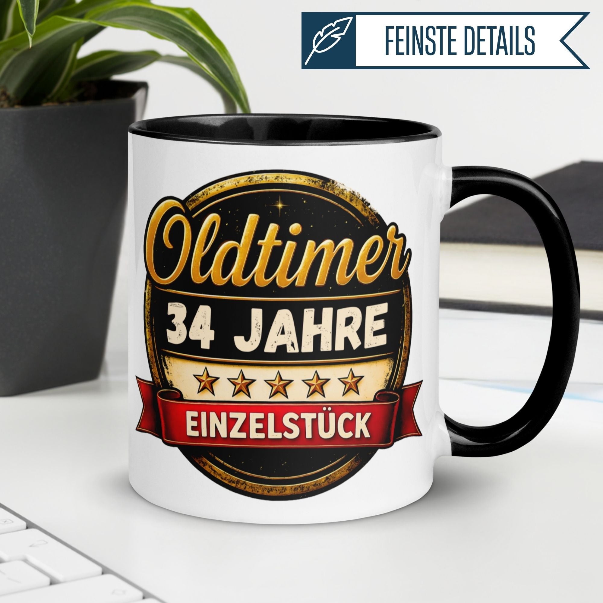 Tasse 34. Geburtstag Mann Frau – „Oldtimer – 34 Jahre – Einzelstück“ – Geschenk zum Geburtstag Männer Frauen
