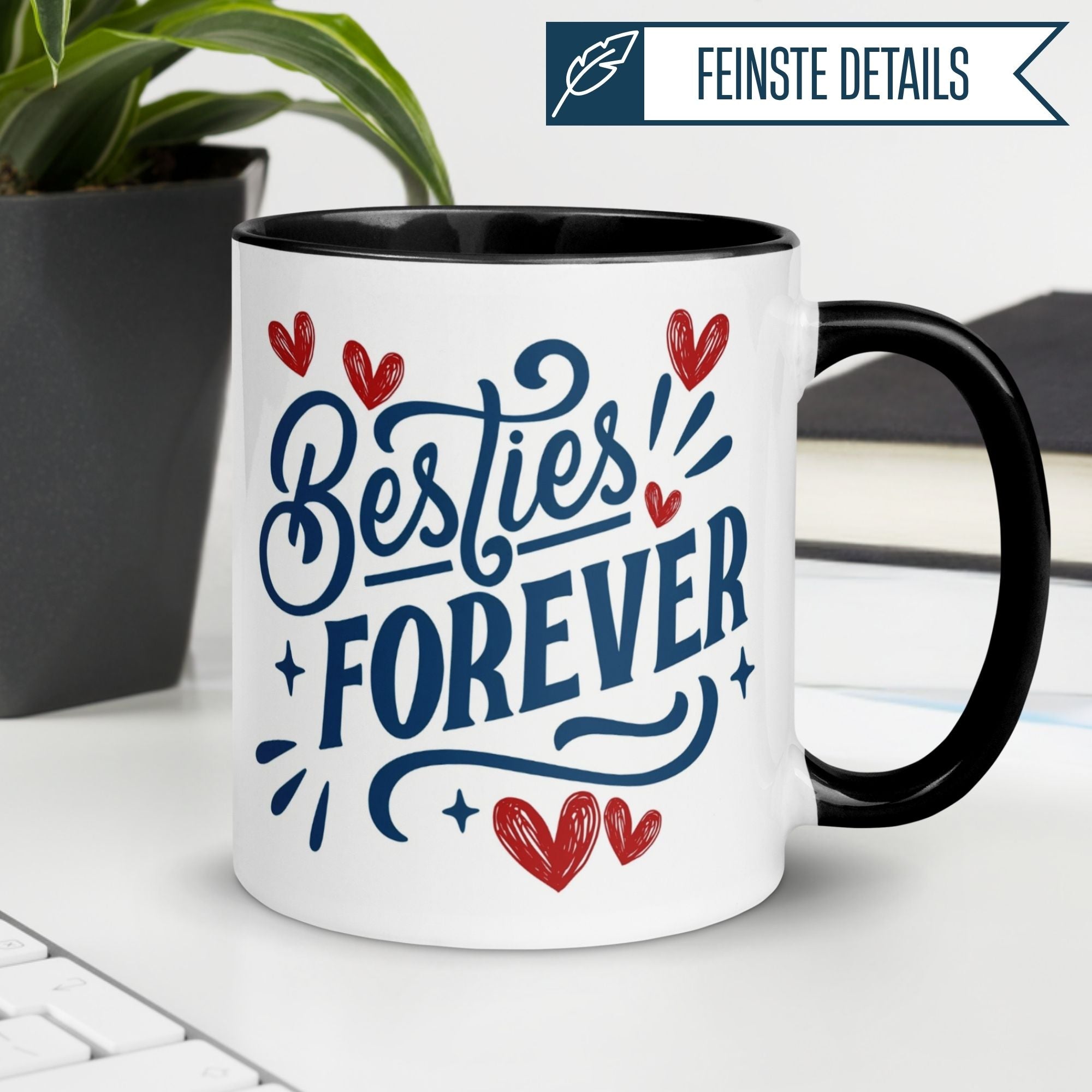 Momentals Besties Forever Tasse mit Herzmotiv, ideal für beste Freundinnen und Freunde.