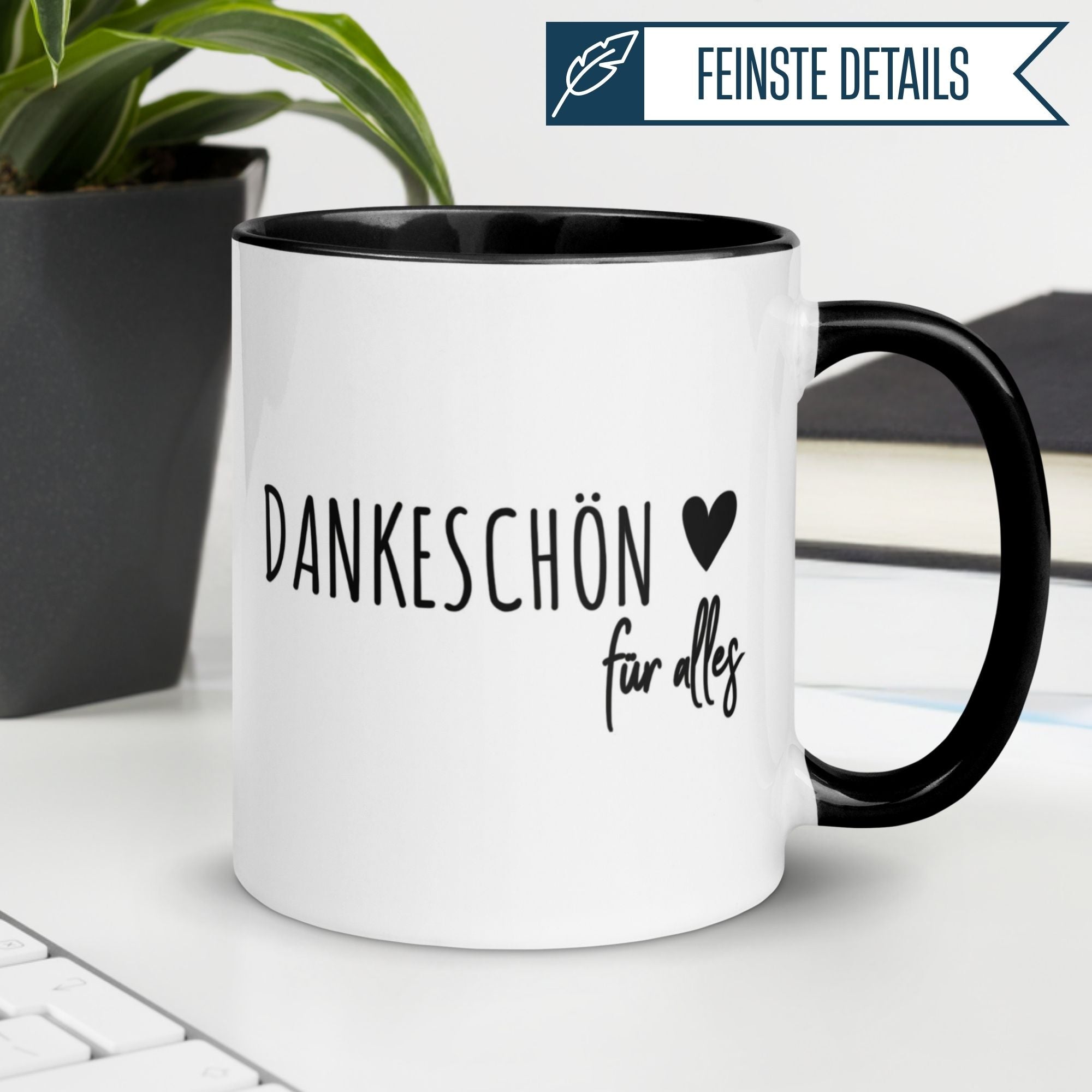 Momentals® Tasse Danke mit Herz-Motiv, stilvolles Dankeschön für alle, perfekt für Kaffeepausen.