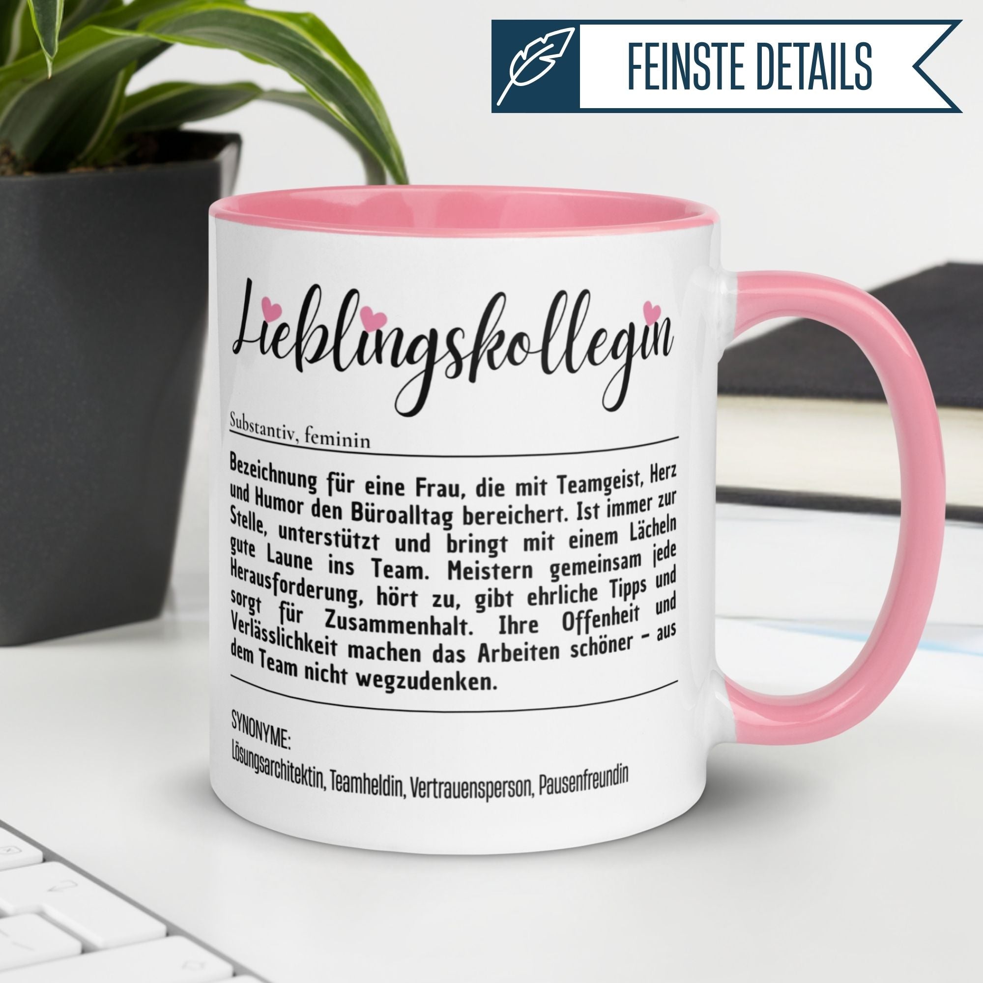 Momentals Tasse Lieblingskollegin mit Herzmotiv und informativem Spruch für wertvolle Kolleginnen