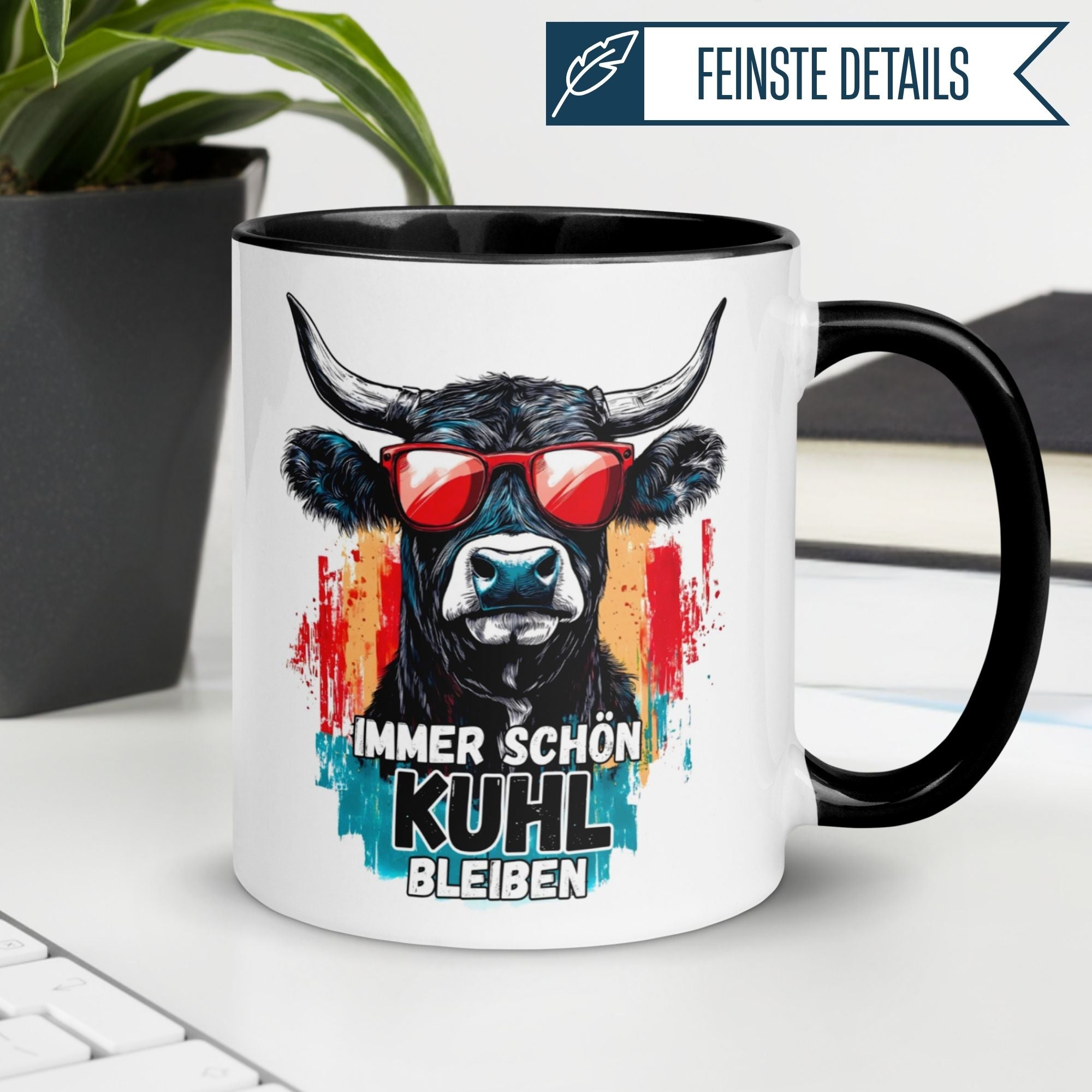 Tasse Kuh – „Immer schön kuhl bleiben“ – lustiger Geschenk Becher für Bauer