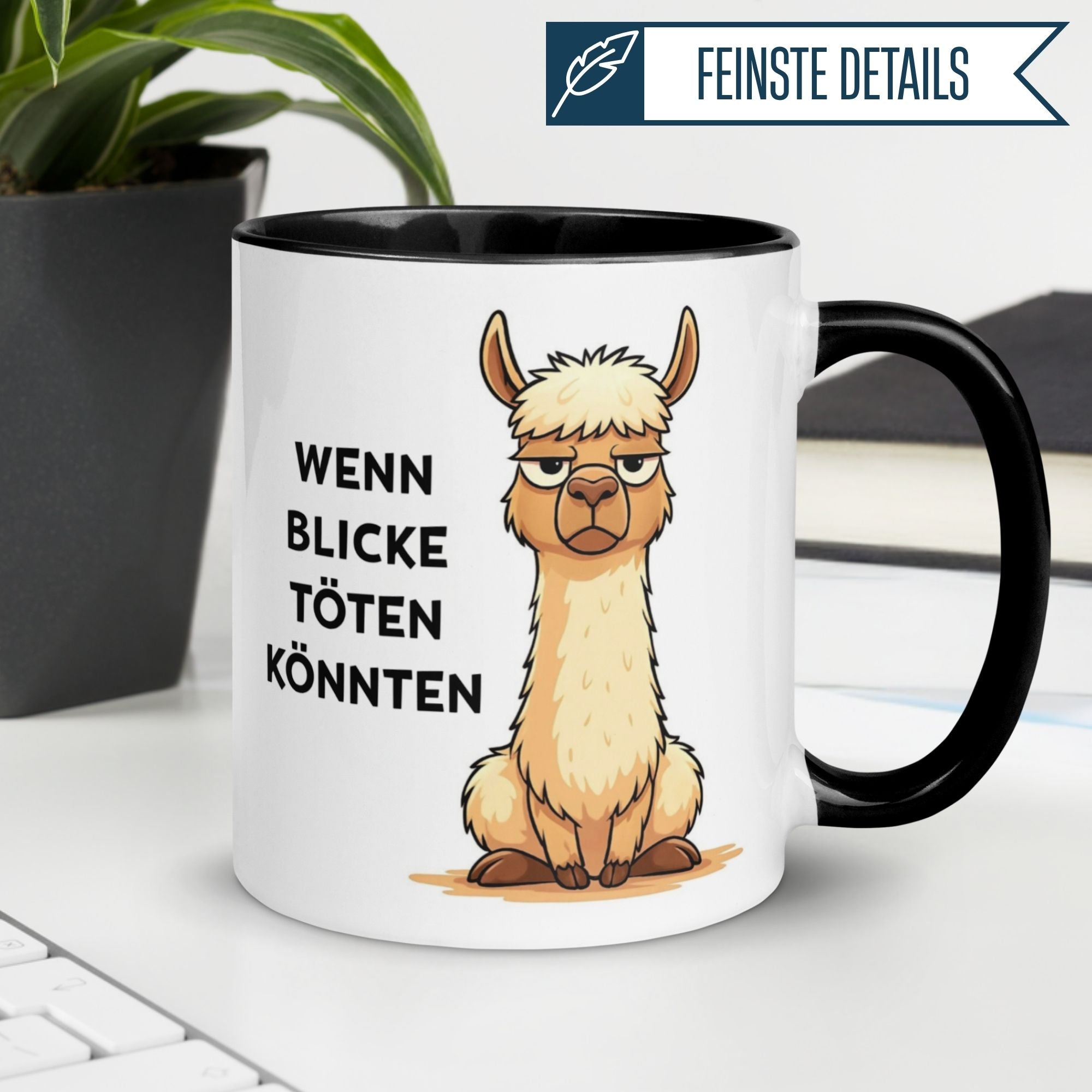 Tasse Lama – „Wenn Blicke töten könnten“ – lustiger Geschenk Becher für Morgenmuffel