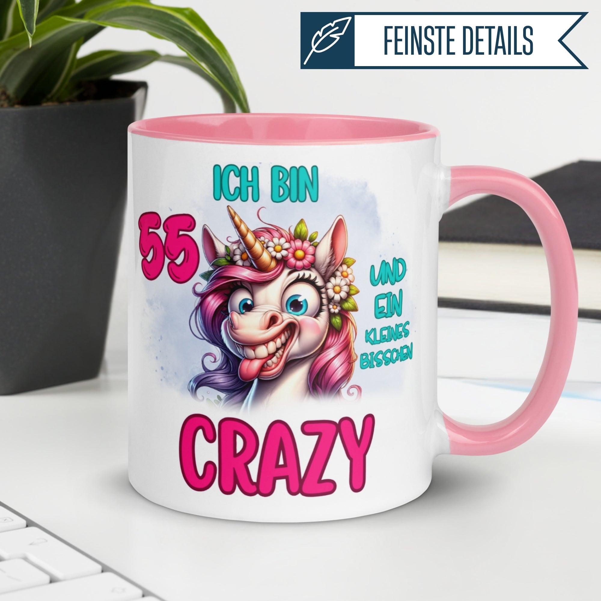 Tasse 55. Geburtstag Frau – „Ich bin 55 und ein kleines bisschen Crazy“ – Geschenk zum Geburtstag Frauen