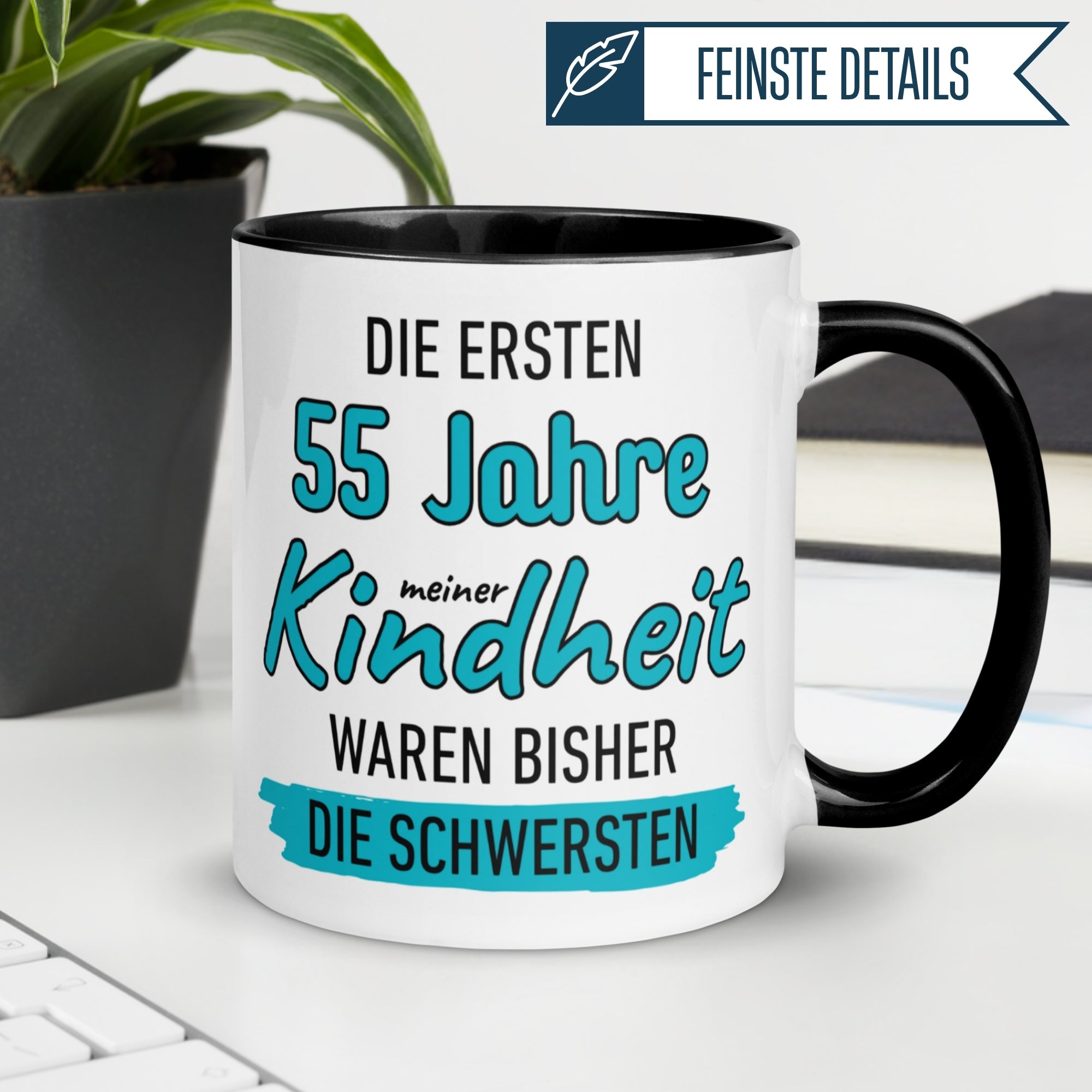 Tasse 55. Geburtstag Mann – „Die ersten 55 Jahre meiner Kindheit waren bisher die Schwersten“ – Geschenk zum Geburtstag Männer