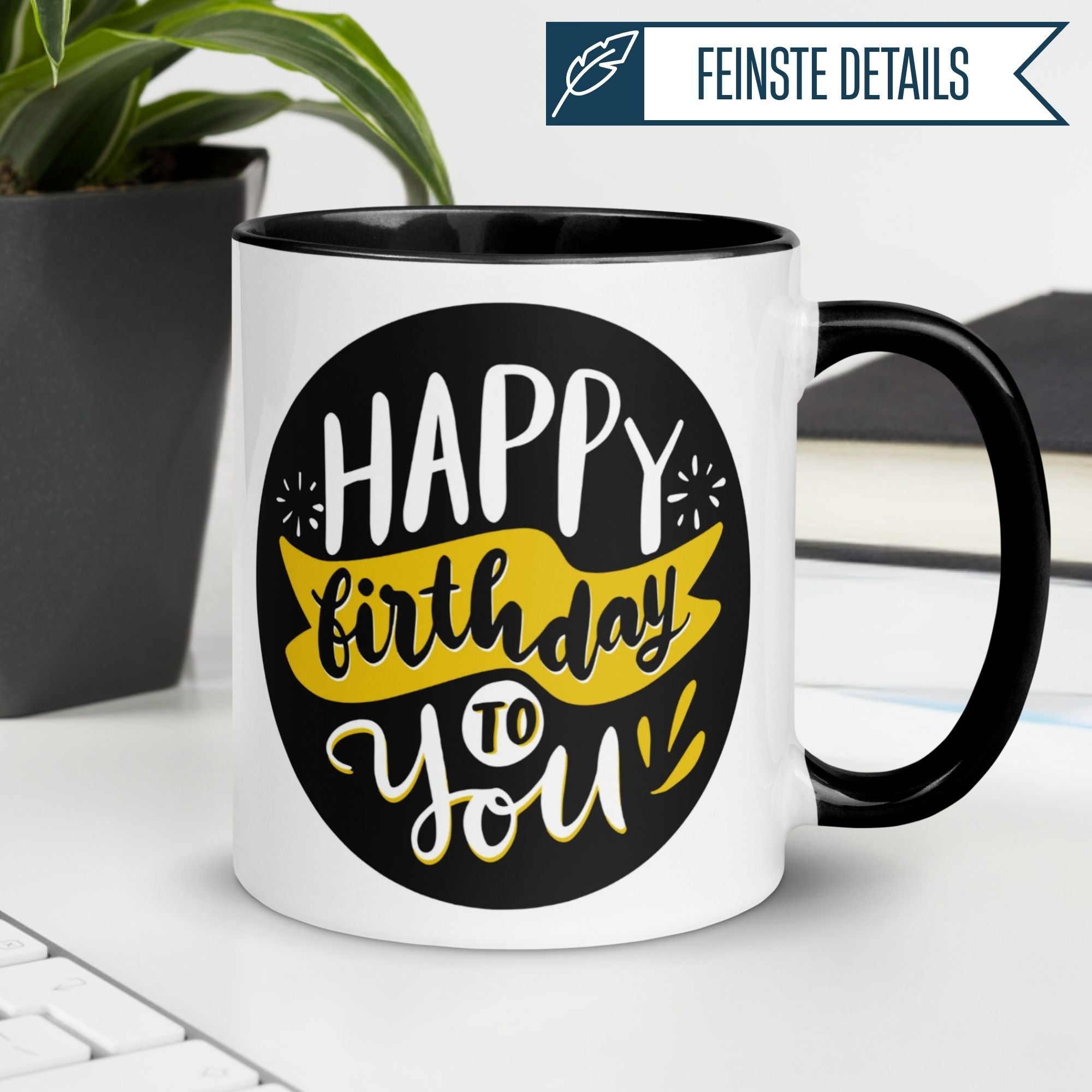 Tasse Geburtstag – „Happy Birthday Schwarz Gold“ – Geburtstagsgeschenk Mann Frau