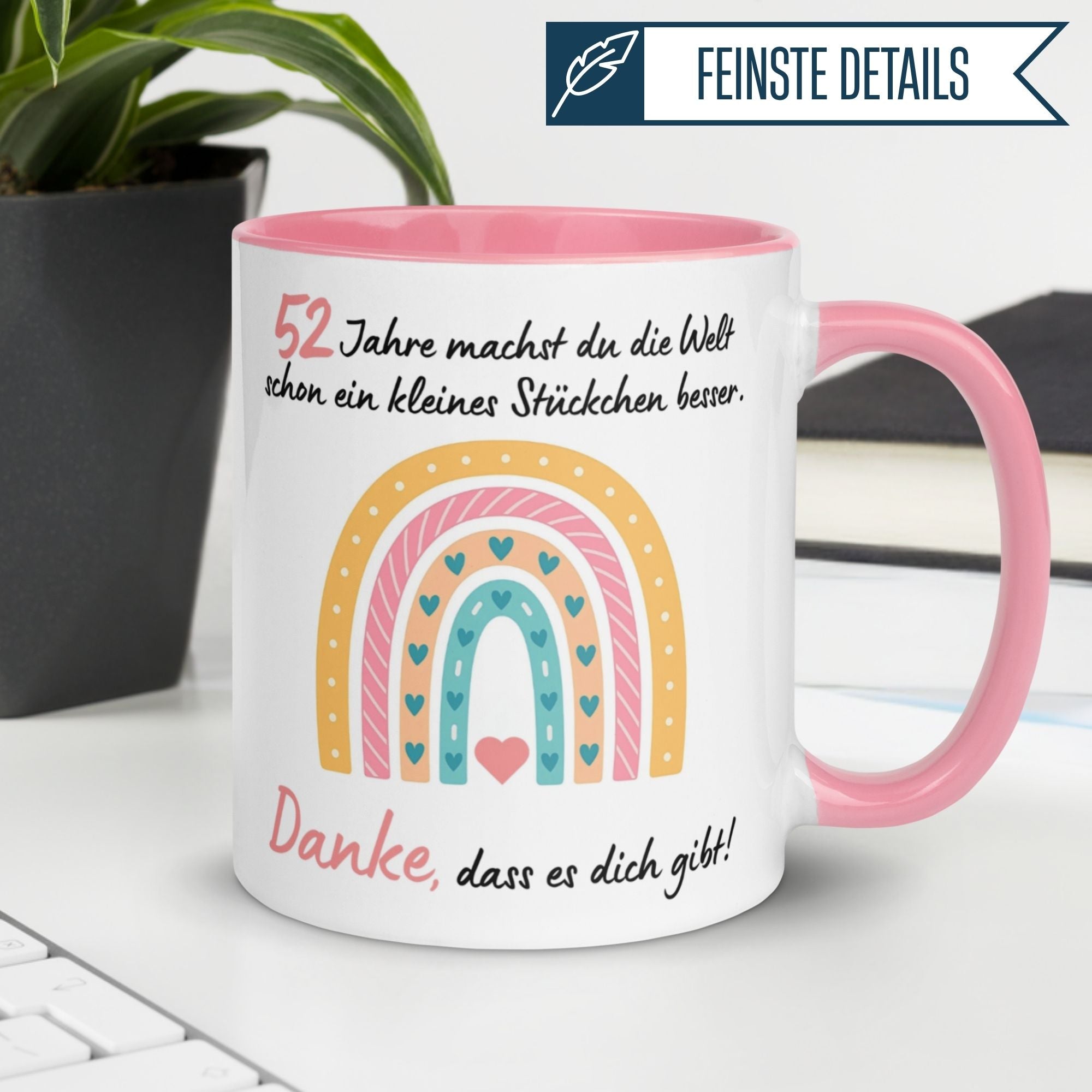 Momentals® Tasse 52. Geburtstag | Herz & Spruch | Danke dass es dich gibt