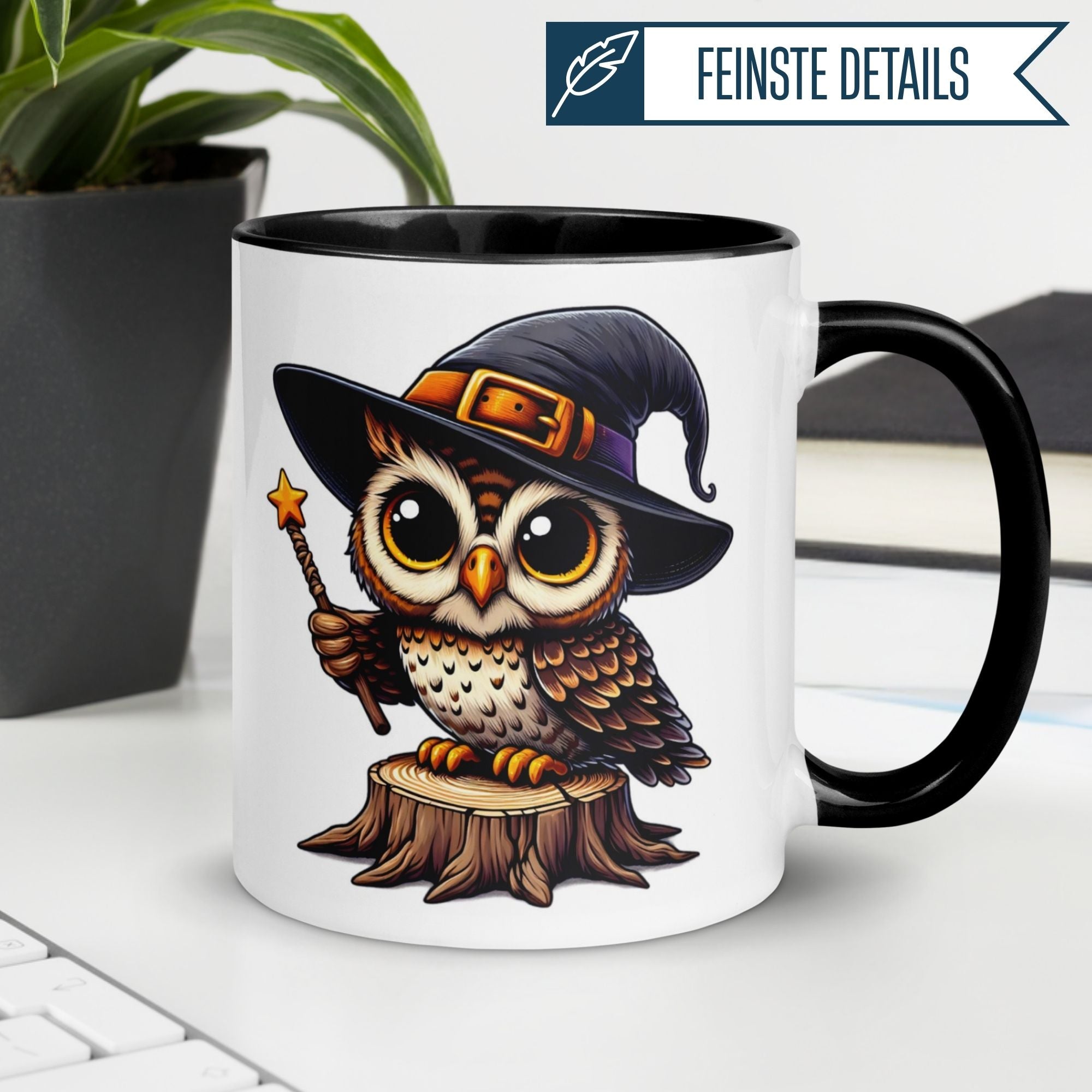 Tasse Eule – „Zauberstab“ – lustiger Eulen Geschenk Becher für Zauberer
