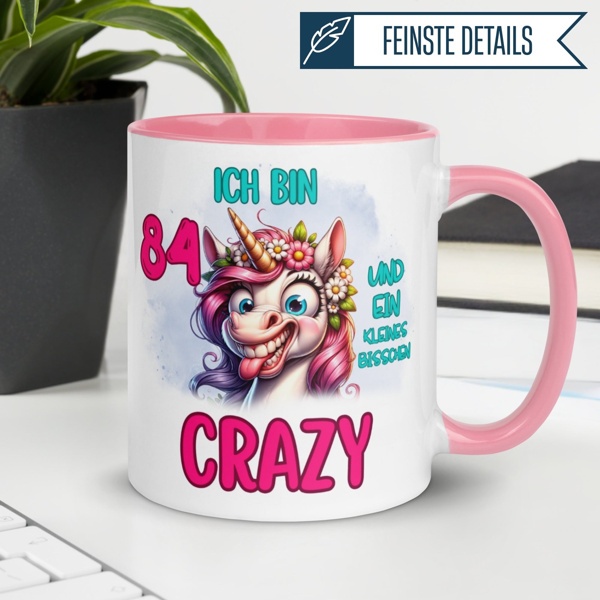 Tasse 84. Geburtstag Frau – „Ich bin 84 und ein kleines bisschen Crazy“ – Geschenk zum Geburtstag Frauen