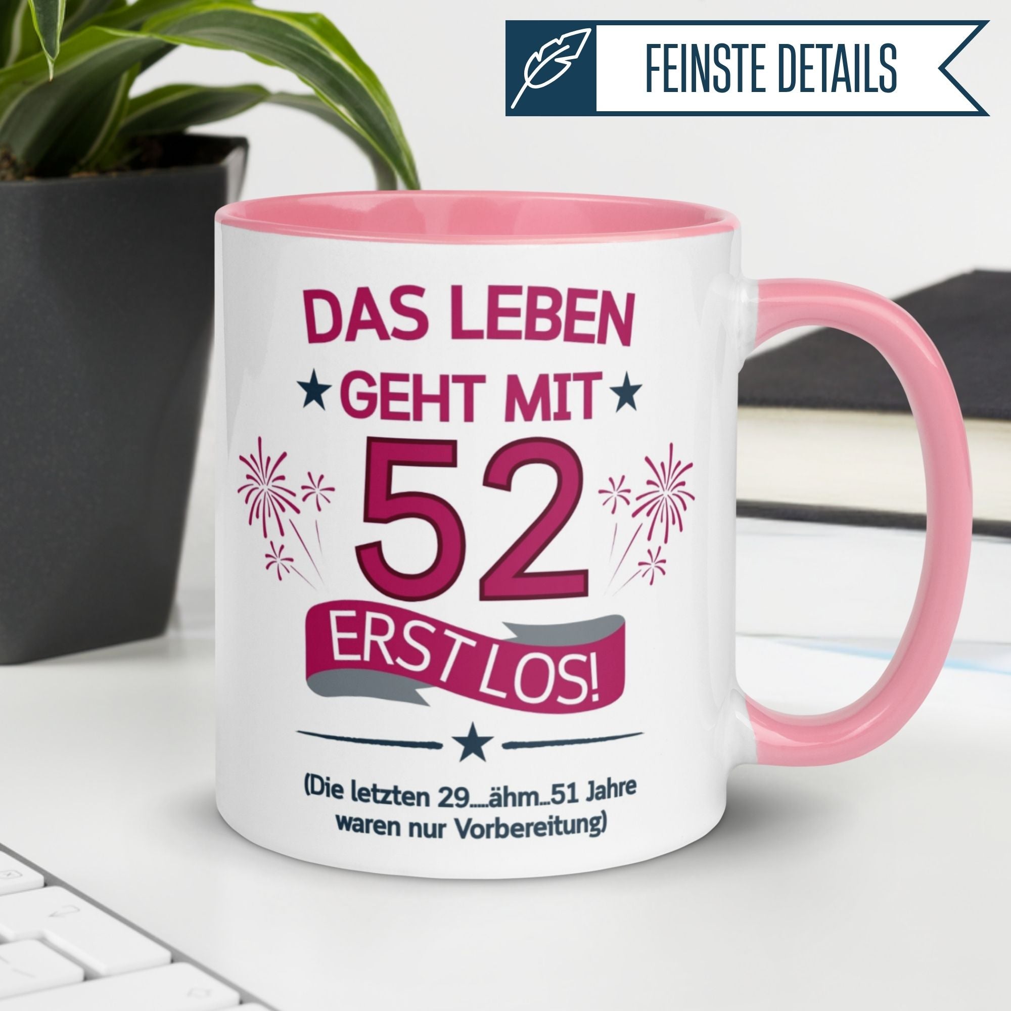 Momentals® Tasse 52. Geburtstag | Feuerwerk & Spruch | Das Leben geht mit 52 erst los