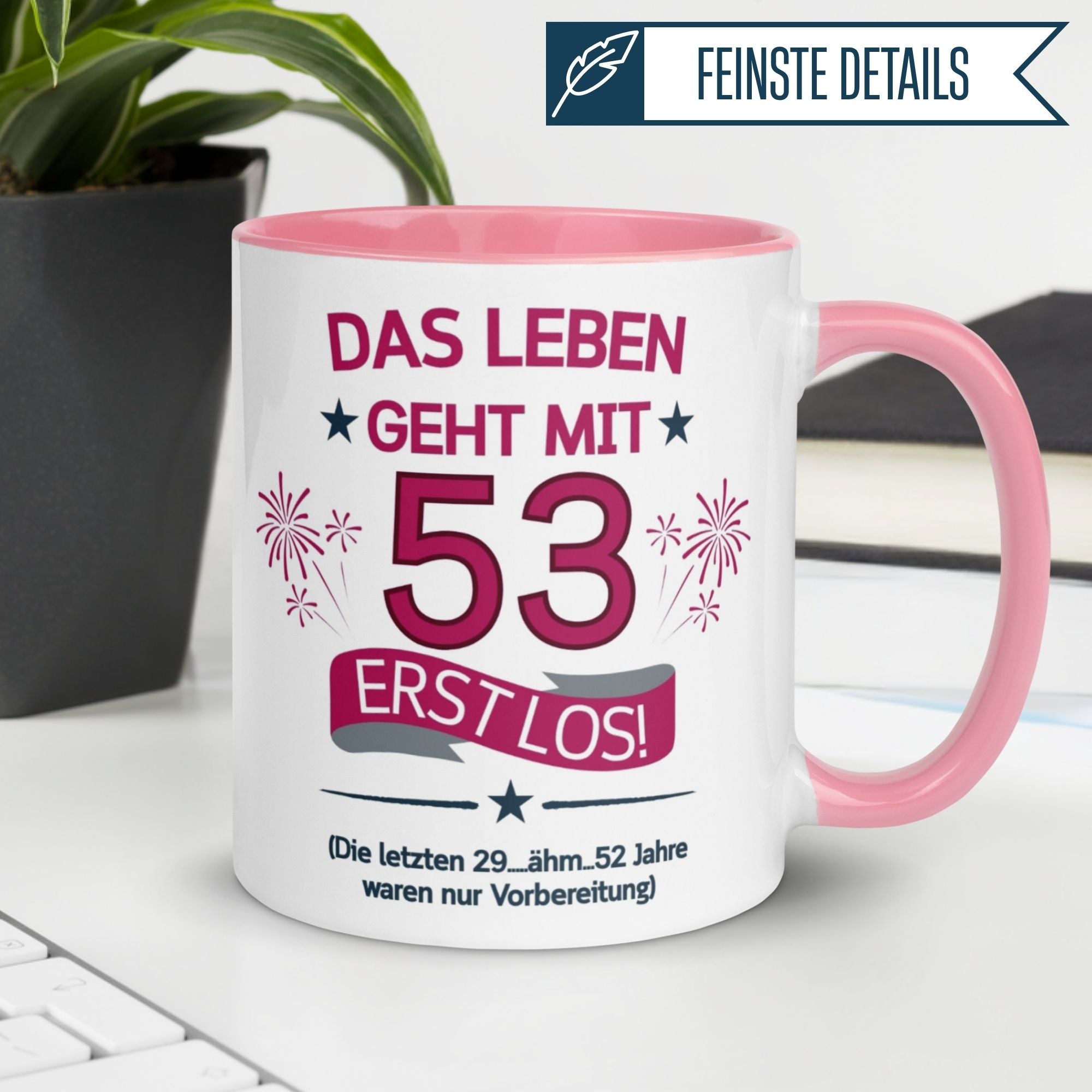 Momentals® Tasse 53. Geburtstag | Feuerwerk & Spruch | Das Leben geht mit 53 erst los