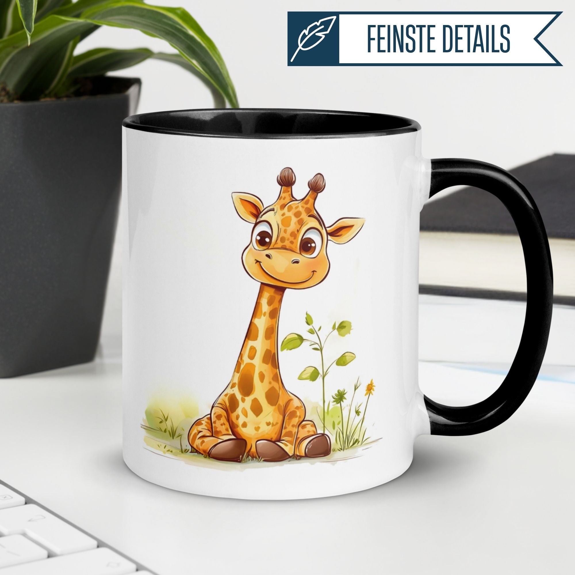 Momentals® Tasse mit lustiger Cartoon-Giraffe, perfekt für Morgenmuffel und Kaffeeliebhaber.