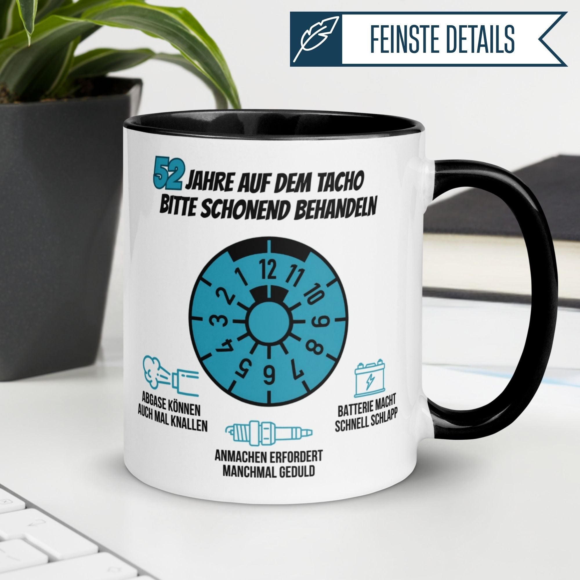 Momentals® Tasse 52. Geburtstag | Superheld & Spruch | 52 Jahre auf dem Tacho – Bitte schonend behandeln