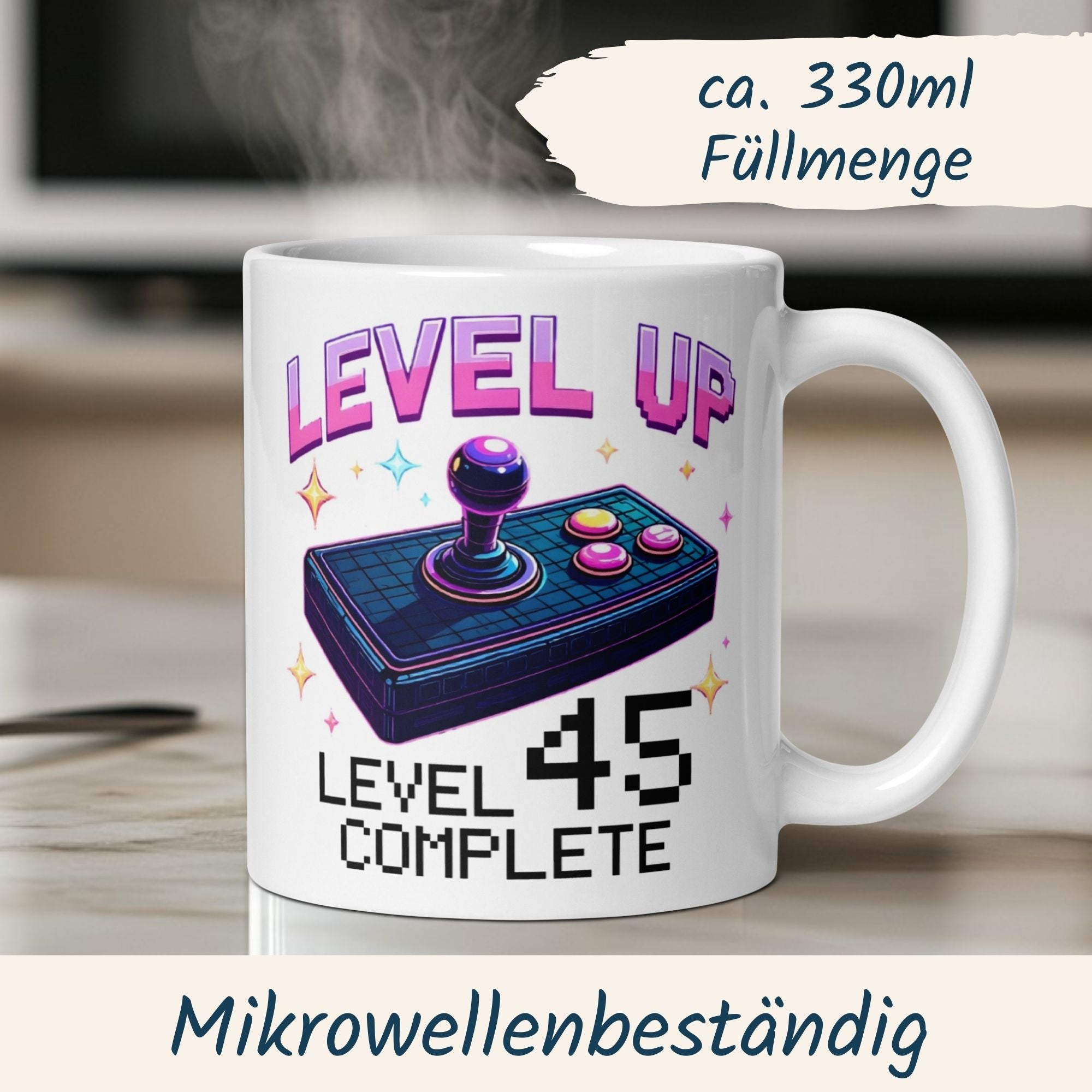 Momentals® Tasse 45. Geburtstag | Gamer & Spruch | Level UP - Level 45 Completed • Momentals