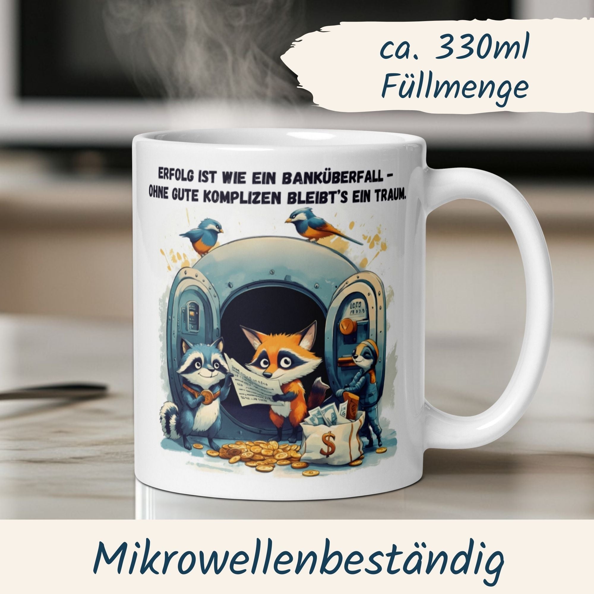 Humorvolle Tasse Teamwork mit tierischem Motiv und Spruch für Büro und Kollegen, ca. 330ml, mikrowellenbeständig.