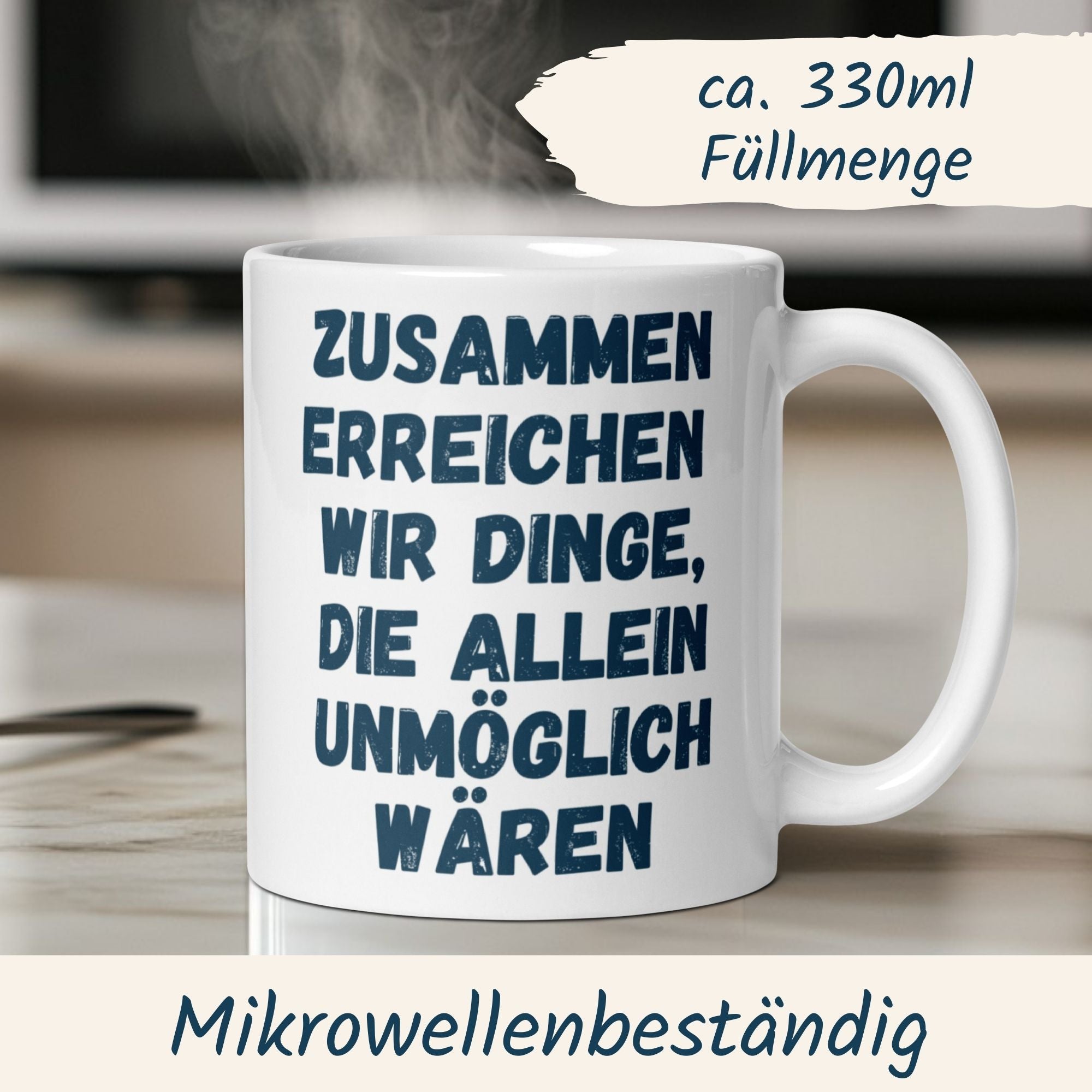 Momentals Teamwork Tasse mit inspirierendem Spruch für Teamplayer und Zusammenarbeit, 330ml mikrowellenbeständig.