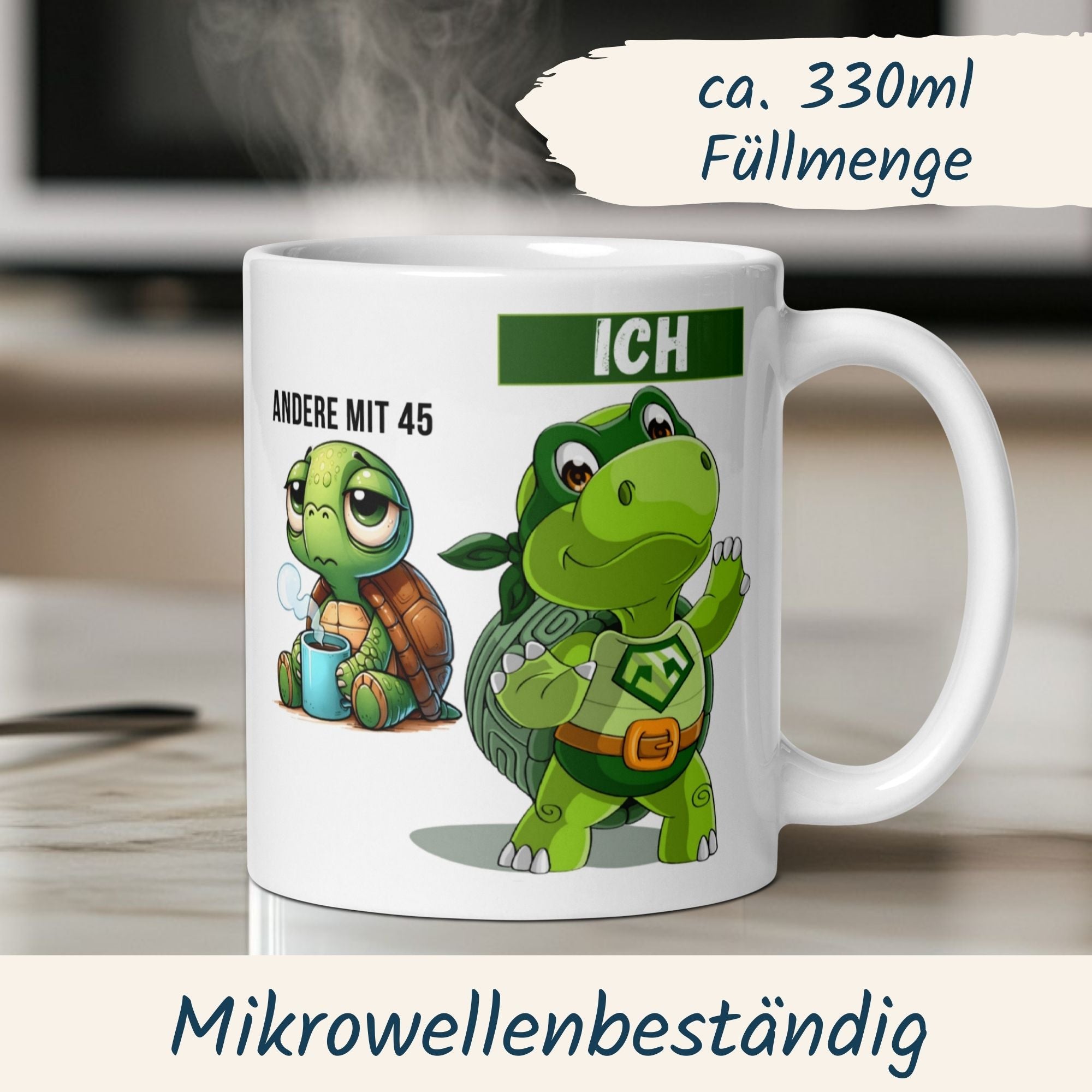 Momentals® Tasse 45. Geburtstag | Schildkröte & Spruch | Andere mit 45 und Ich • Momentals