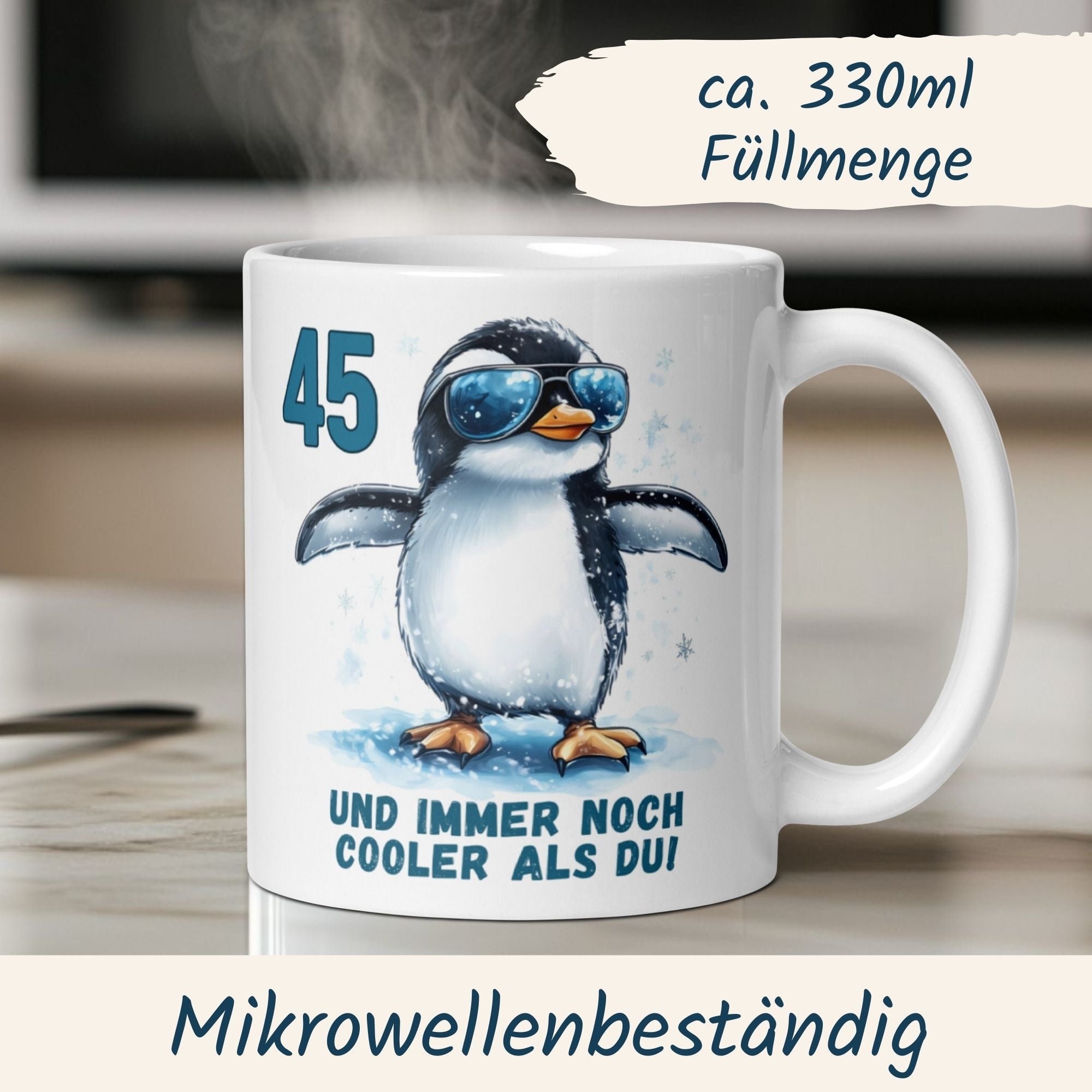 Momentals® Tasse 45. Geburtstag | Pinguin & Spruch | 45 und immer noch cooler als du • Momentals