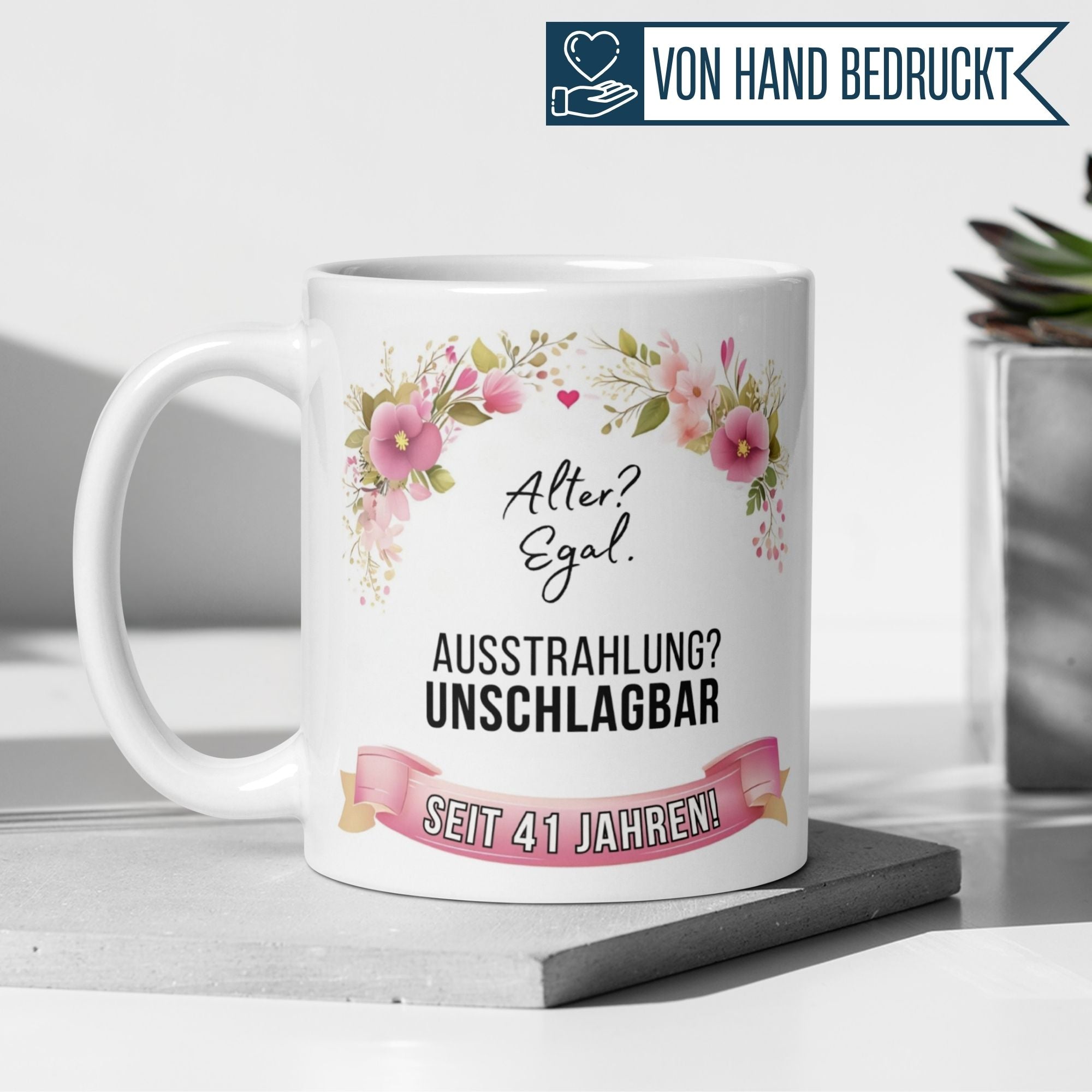 Momentals® Tasse 41. Geburtstag | Blumen & Spruch | Ausstrahlung - Unschlagbar seit 41 Jahren • Momentals