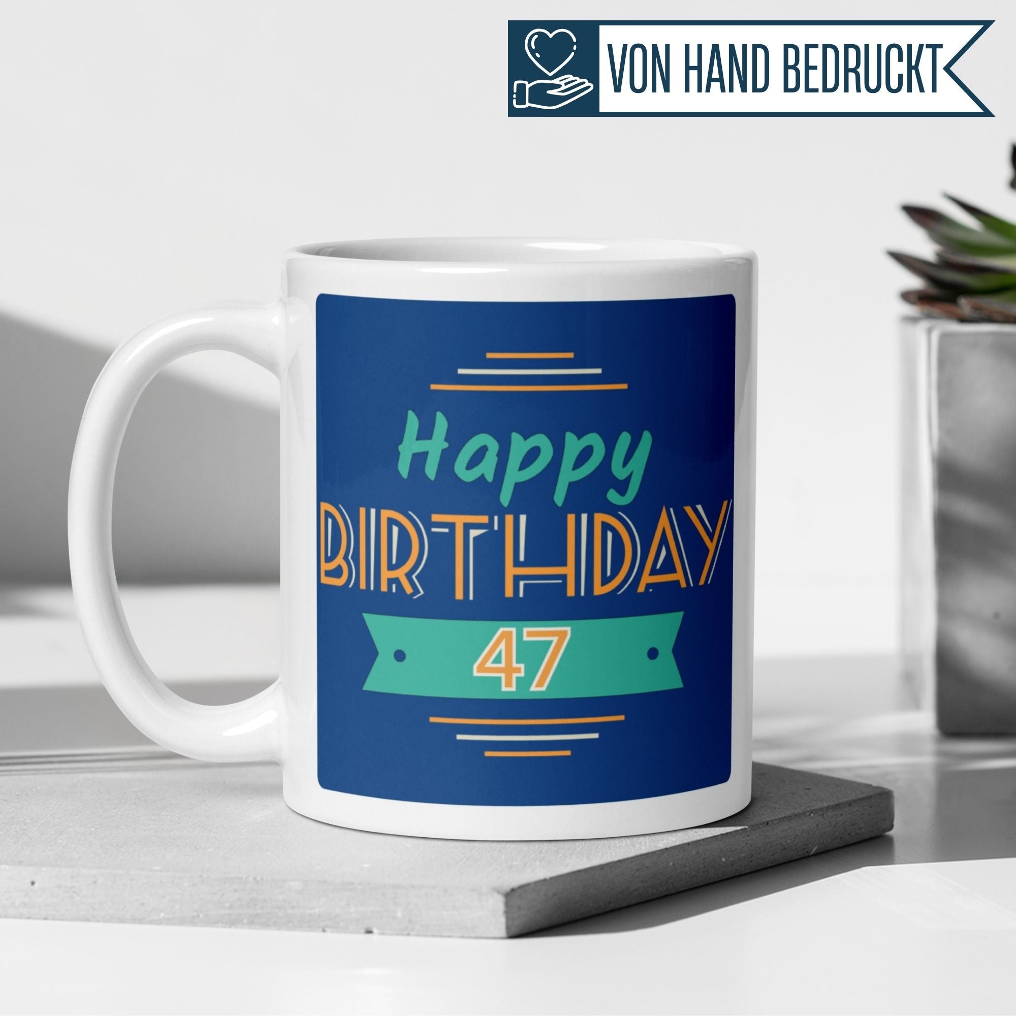 Momentals® Tasse 47. Geburtstag | Retro & Spruch | Farbenfrohes Happy Birthday