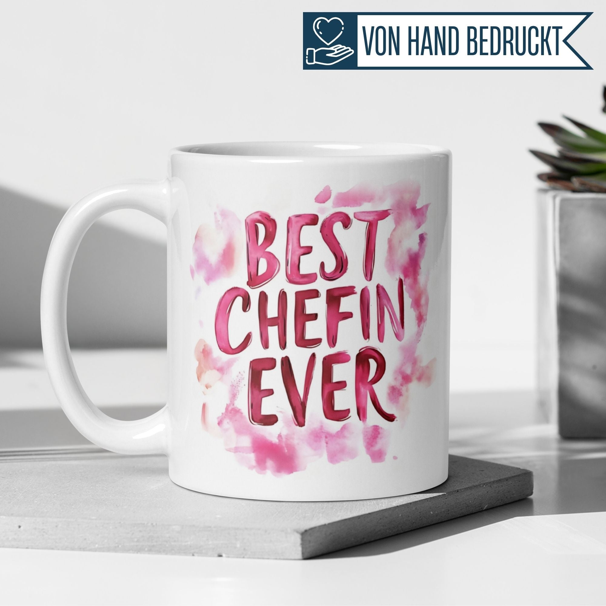 Momentals Tasse mit Spruch 'Best Chefin Ever' in Aquarellfarben, perfektes Geschenkmotiv