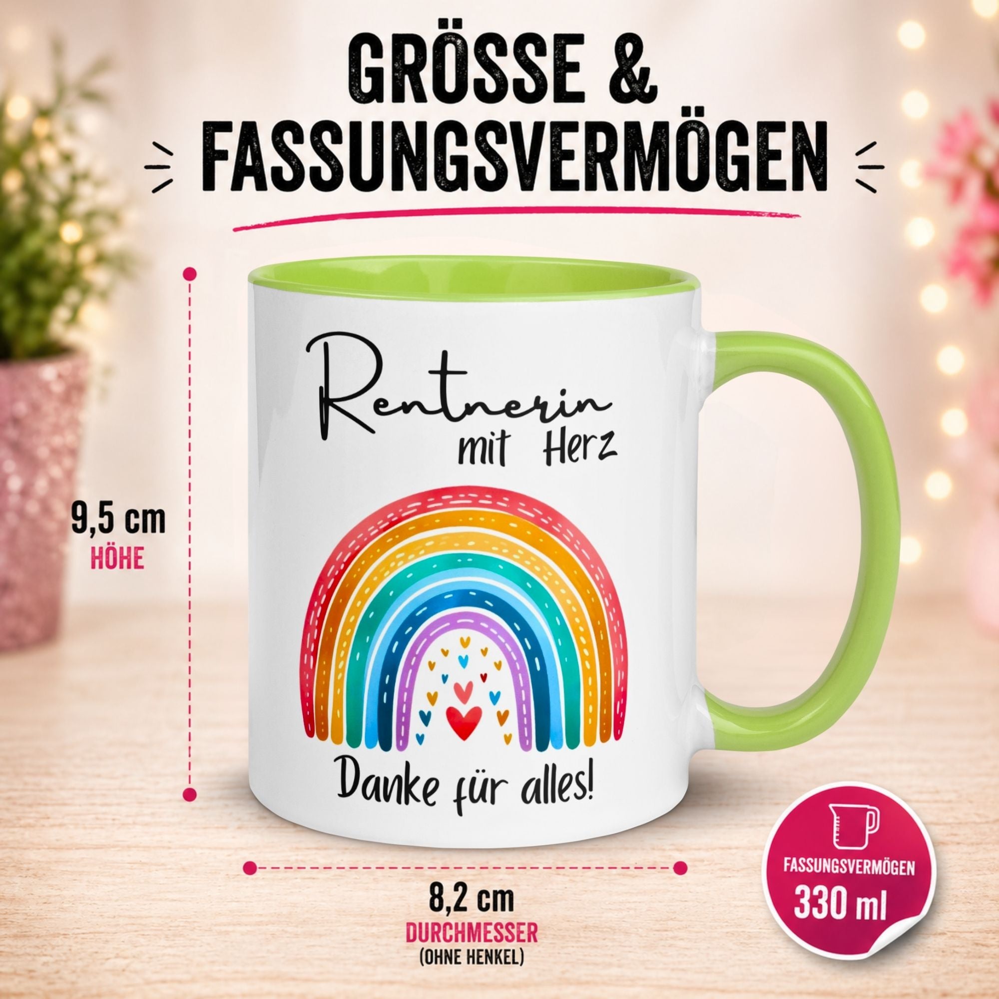 Tasse Rentnerin – „Rentnerin mit Herz – Danke für alles“ – Geschenk Rente Frau