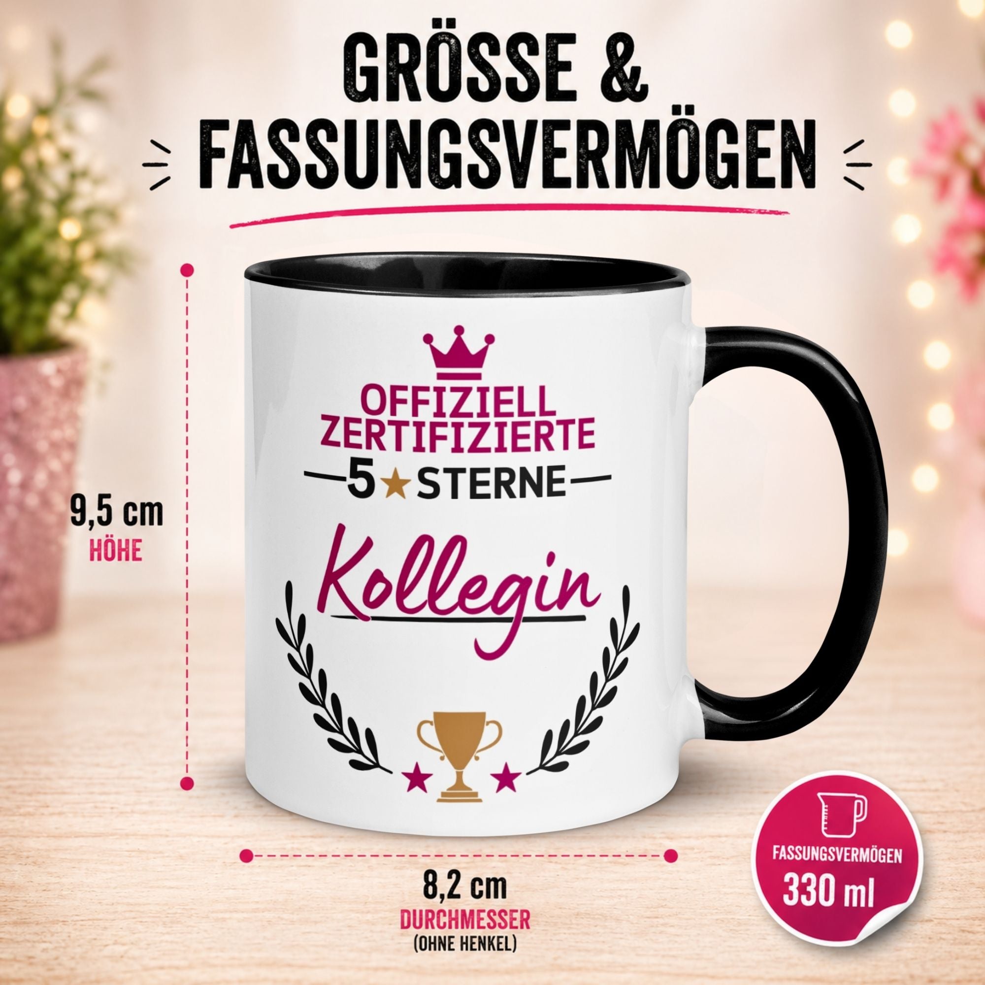 Tasse Kollegin – „Offiziell Zertifizierter 5 Sterne Kollegin“ – Geschenk zum Abschied