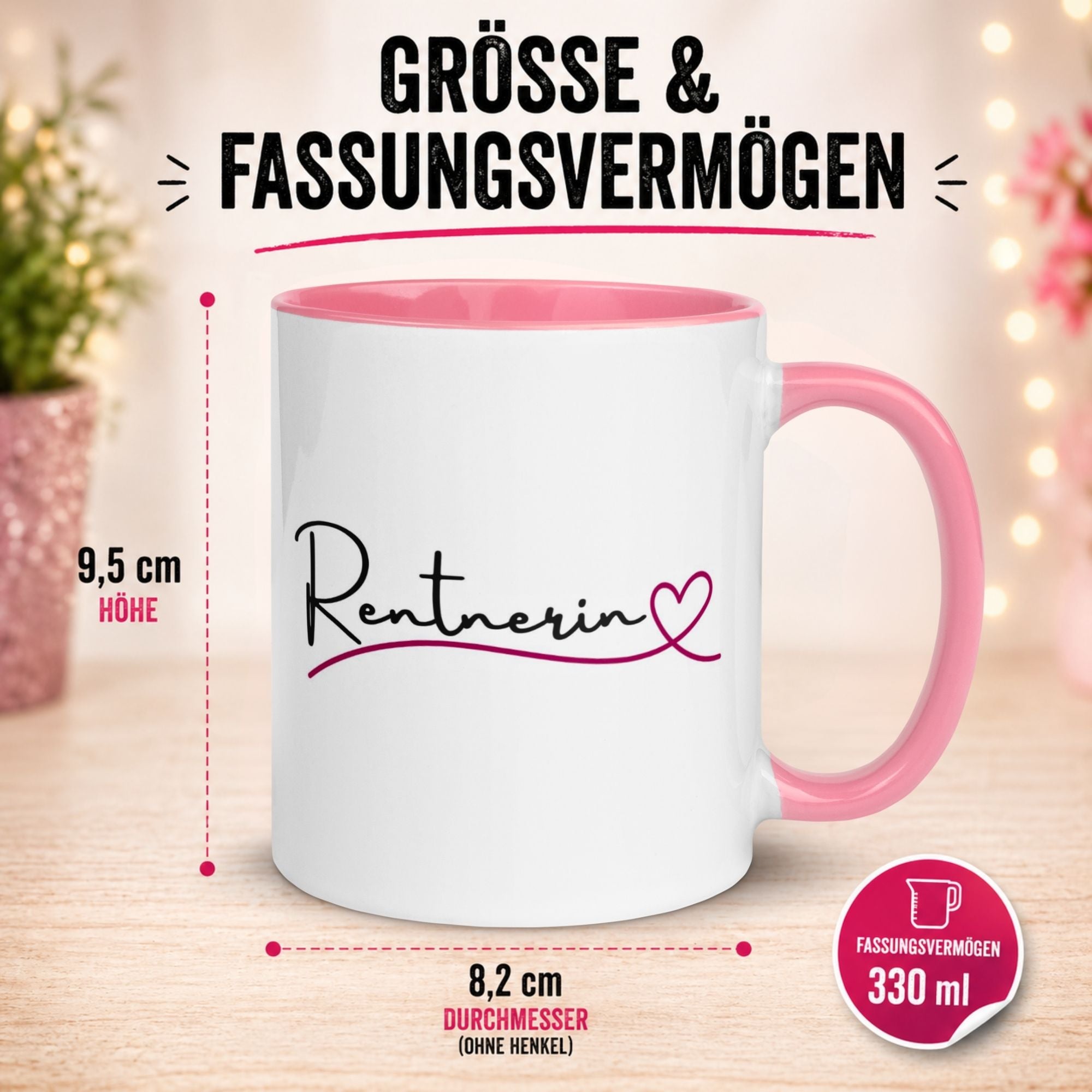Tasse Rente Frau – „Rentnerin mit Herz“ – Geschenk Ruhestand Renteneintritt