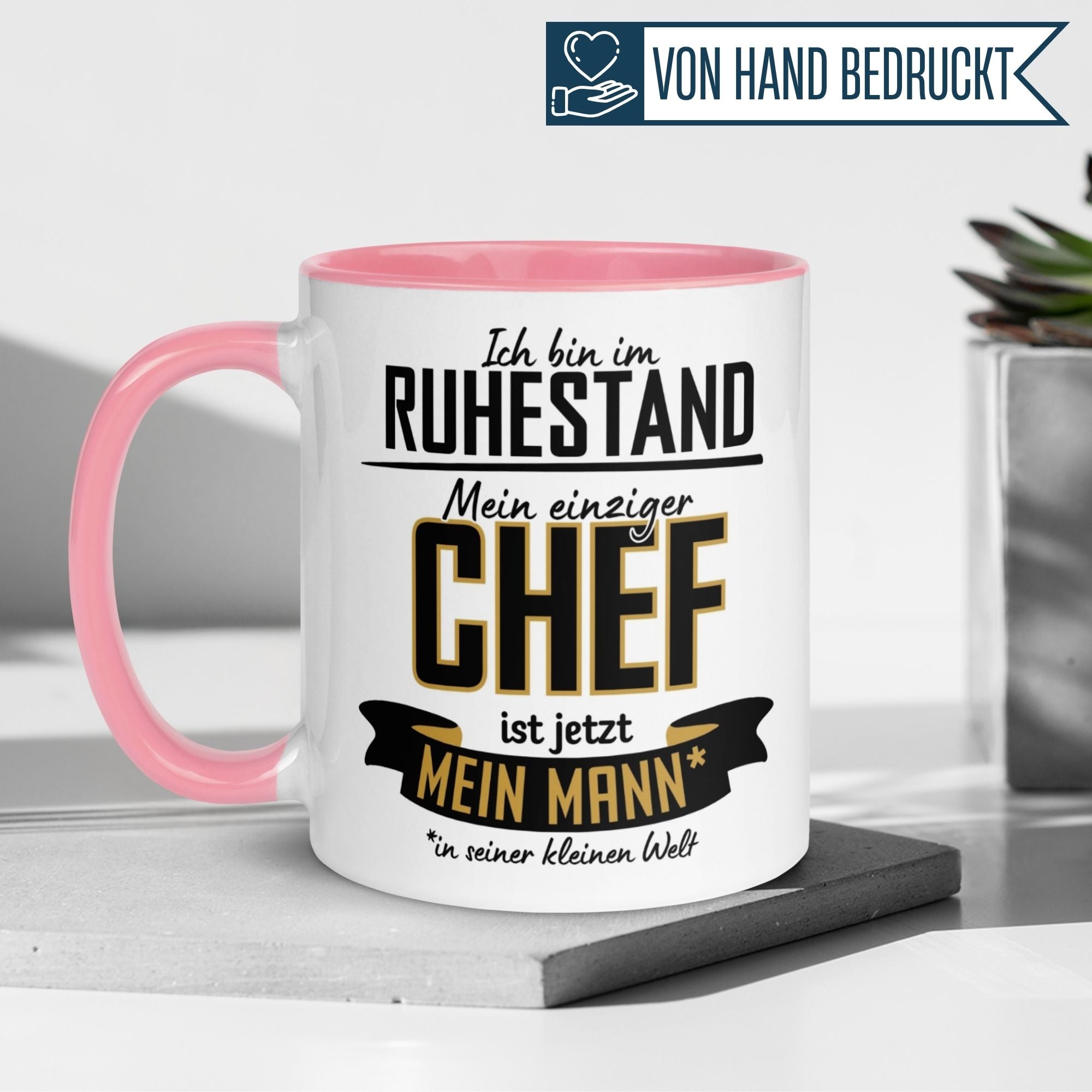 Tasse Rentnerin – „Mein einziger Chef ist jetzt mein Mann“ – Geschenk Ruhestand Frau