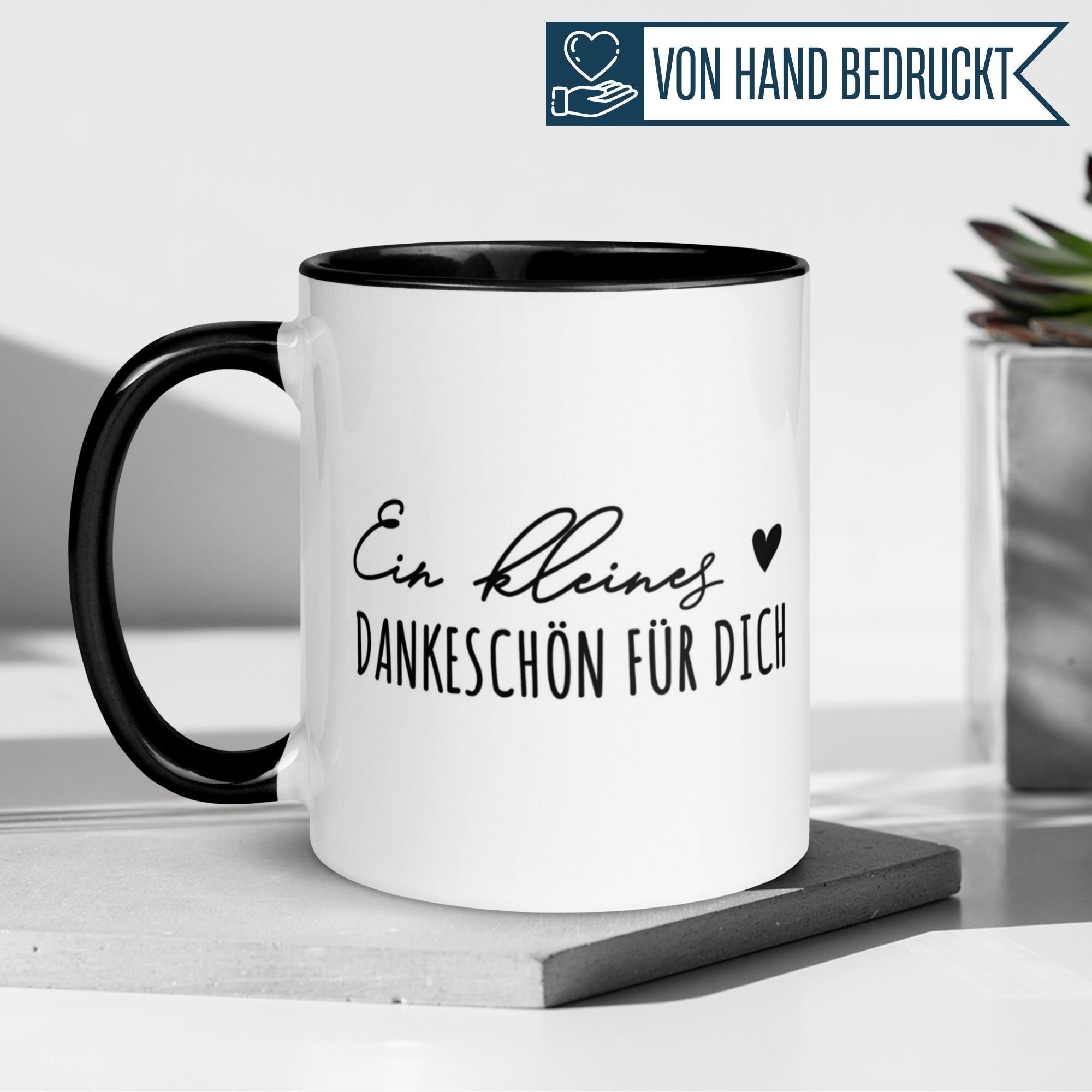 Momentals Tasse Danke mit Herz, Schriftzug "Ein kleines Dankeschön für dich", perfekt für Wertschätzung.
