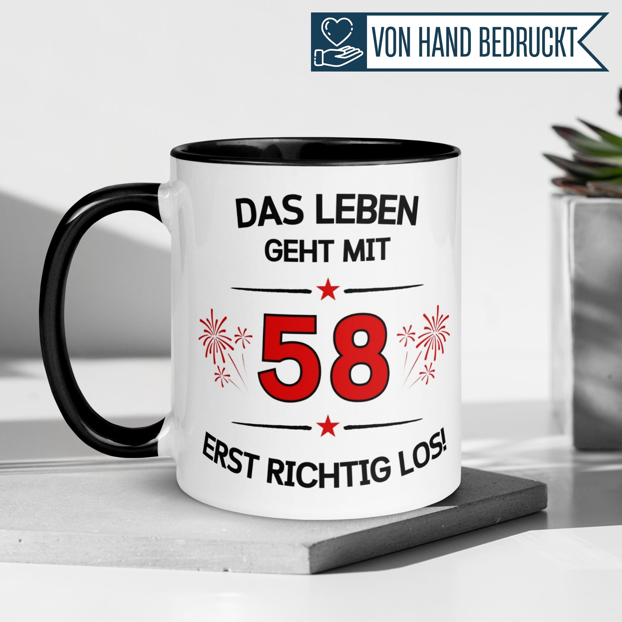 Tasse 58. Geburtstag | Feuerwerk & Spruch | Das Leben geht mit 58 erst Los