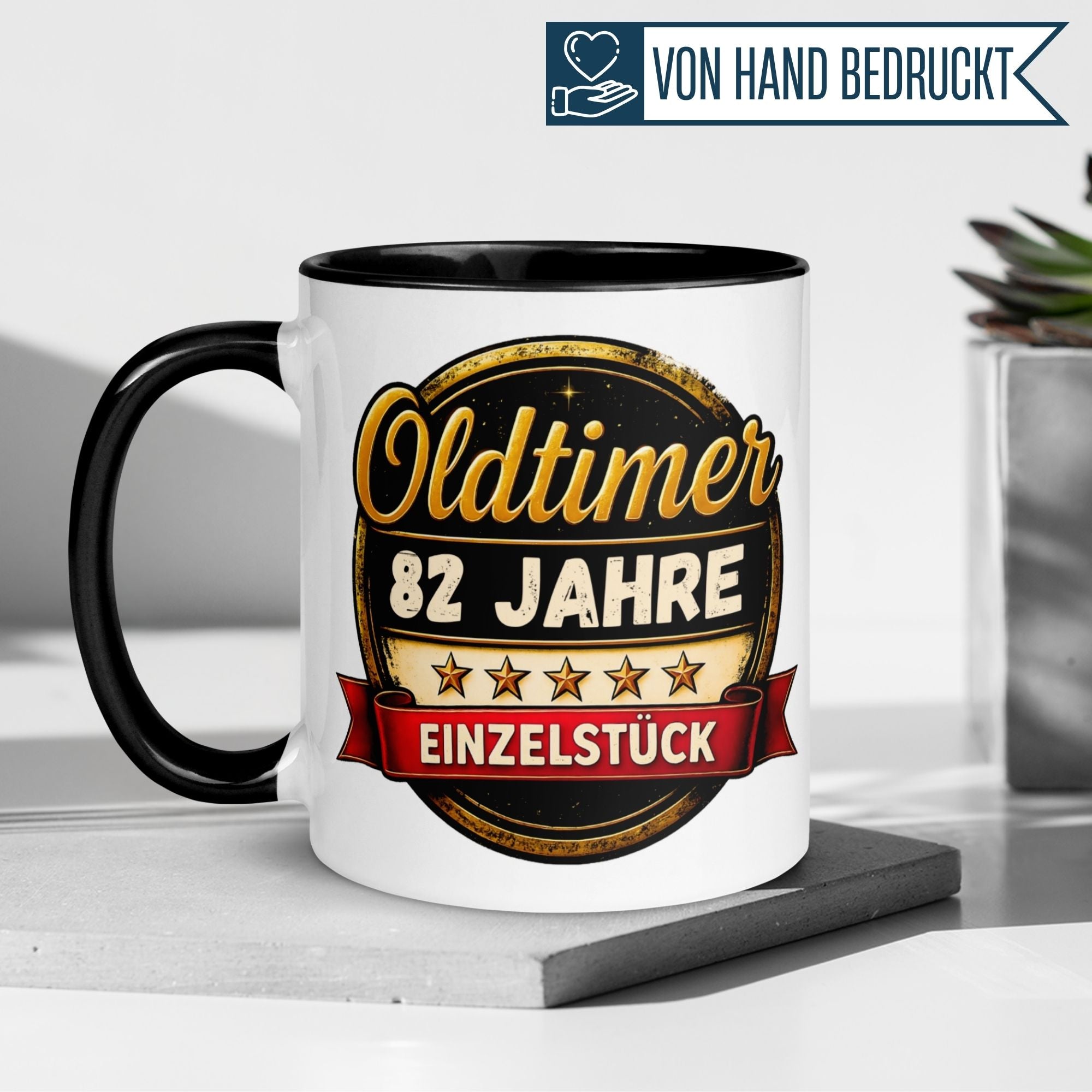 Tasse 82. Geburtstag Mann Frau – „Oldtimer – 82 Jahre – Einzelstück“ – Geschenk zum Geburtstag Männer Frauen