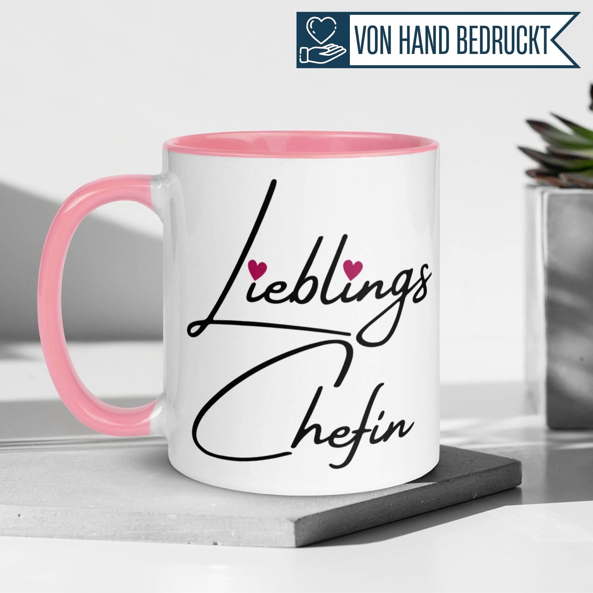 Momentals Lieblingschefin Tasse mit Herz, stilvolles Geschenk für die Chefin, handbedruckte Tasse.