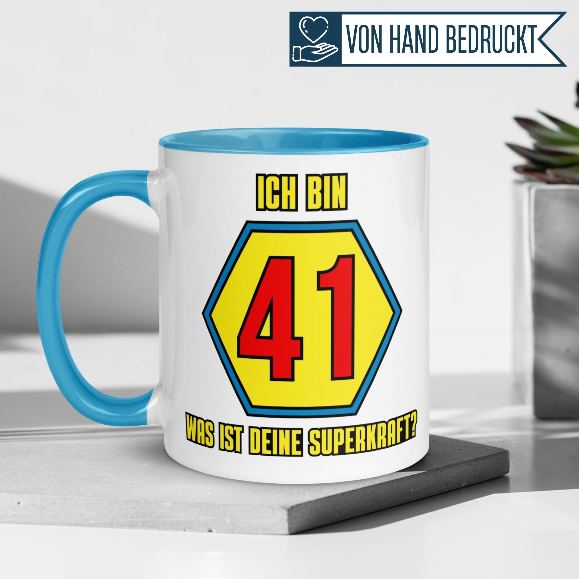 Tasse 41. Geburtstag | Superheld & Spruch | Ich bin 41 und was ist deine Superkraft