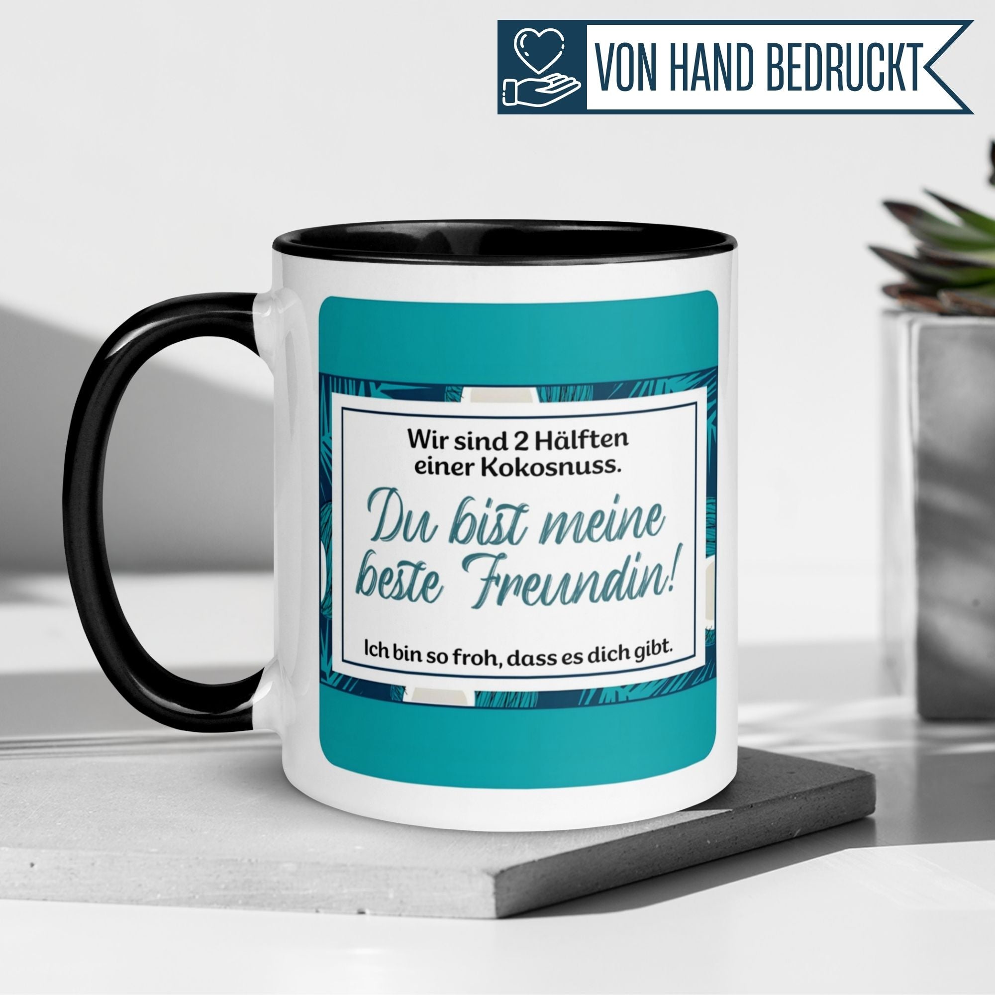 Momentals® Tasse für beste Freundinnen mit Spruch: "Wir sind 2 Hälften einer Kokosnuss!"