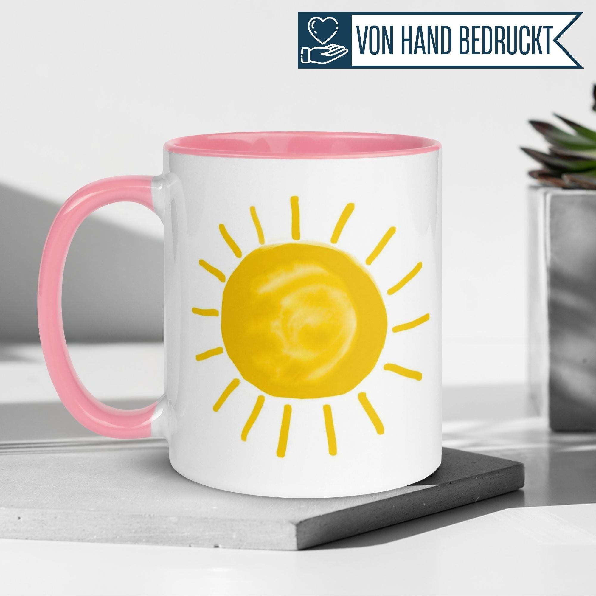 Momentals® mug with a watercolor sun illustration, perfect for a bright start to your day.