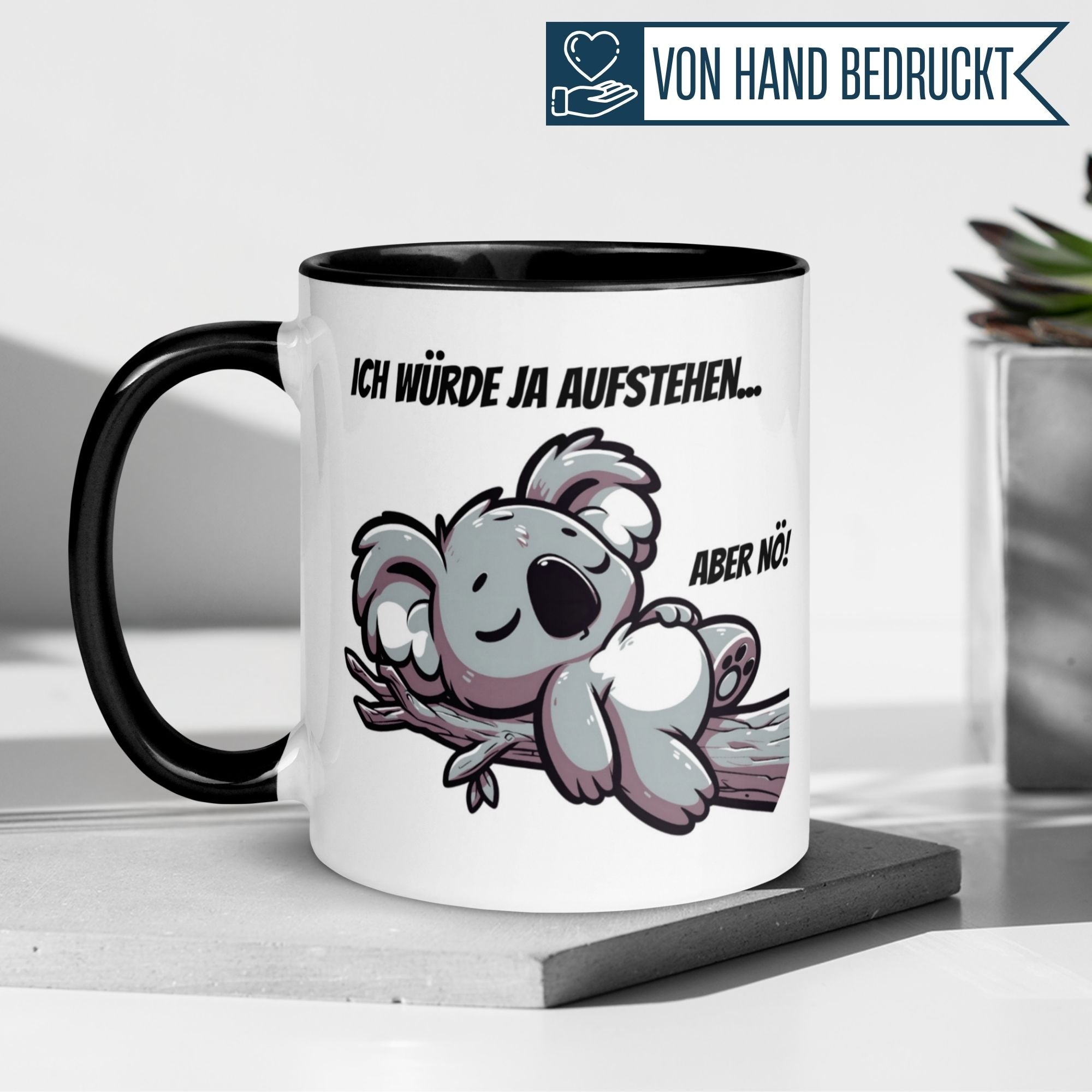 Momentals Tasse mit Koala Motiv und Spruch "Ich würde ja aufstehen... aber nö!" für Morgenmuffel.