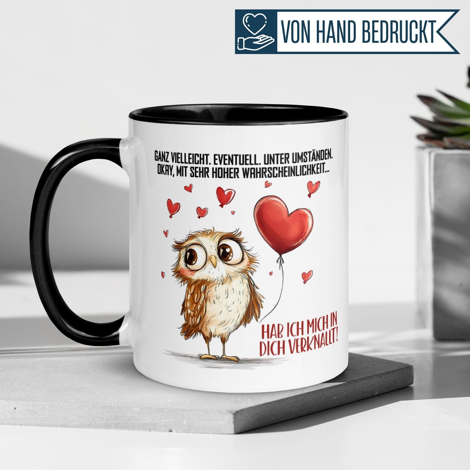 Momentals Tasse mit Eule und Herzballon, charmante Liebeserklärung für Verliebte