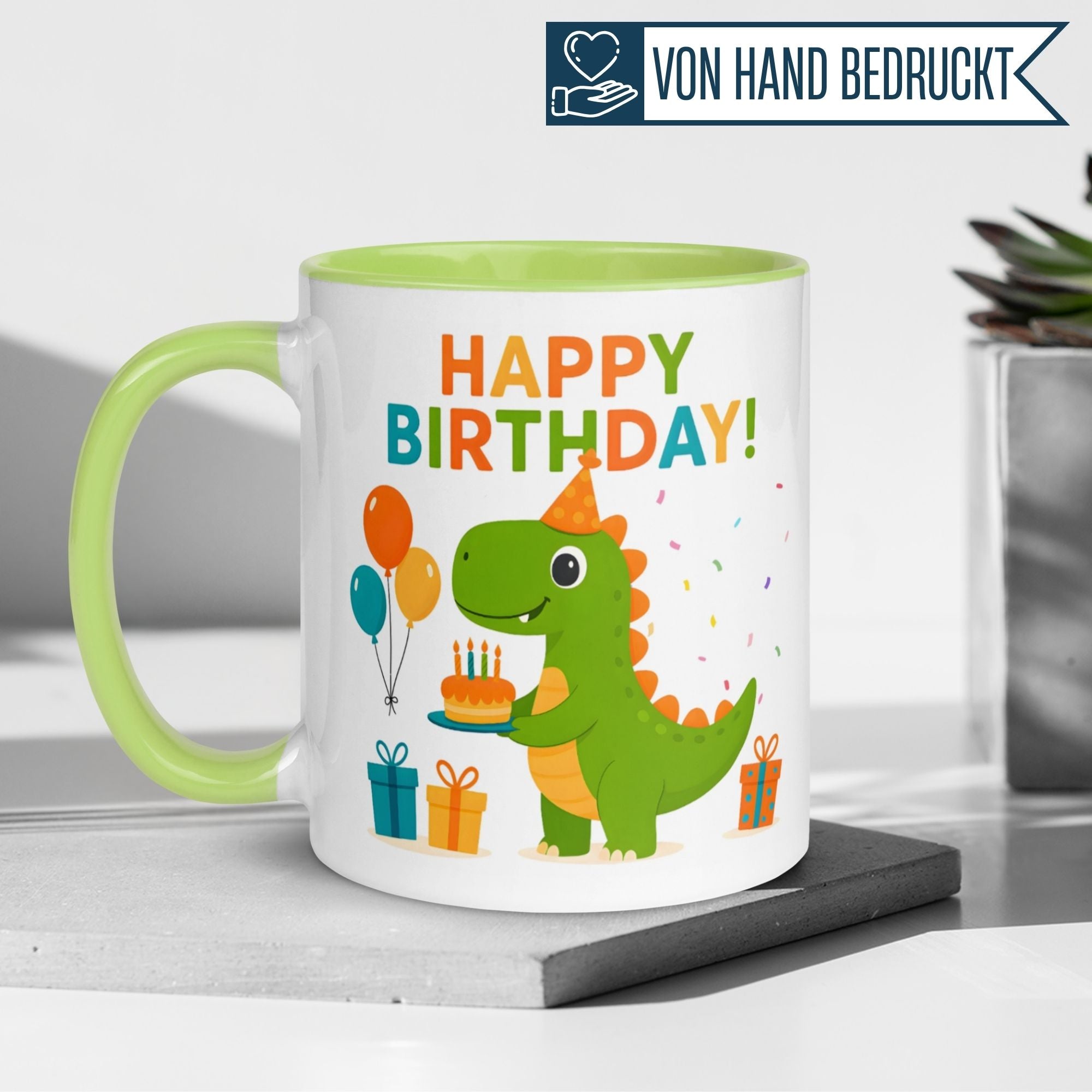 Tasse Dinosaurier – „Happy Birthday“ – Dino Geburtstag Geschenk Becher