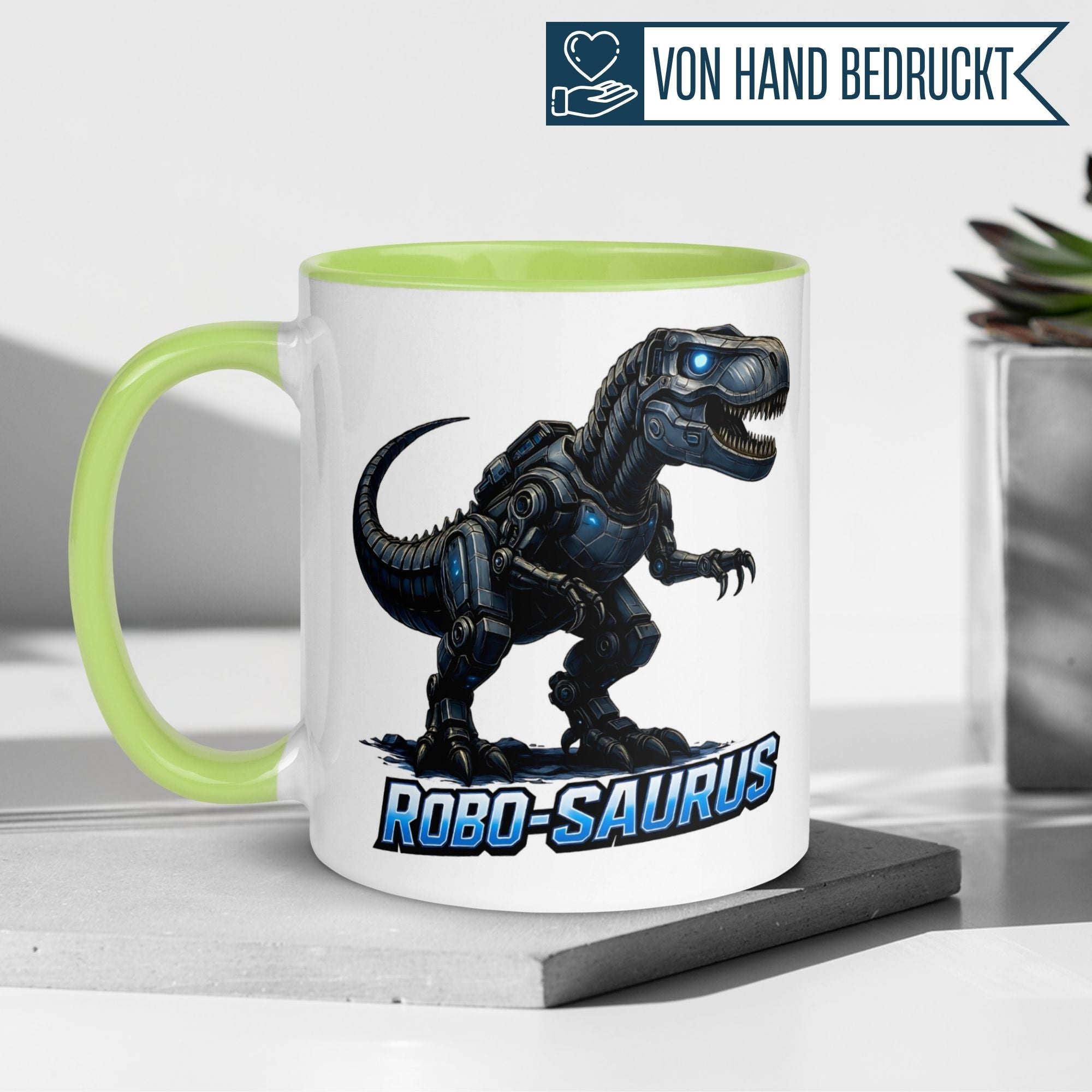 Tasse Dinosaurier – „Robo Saurus“ – Dino Geschenk Becher für Roboter Fans