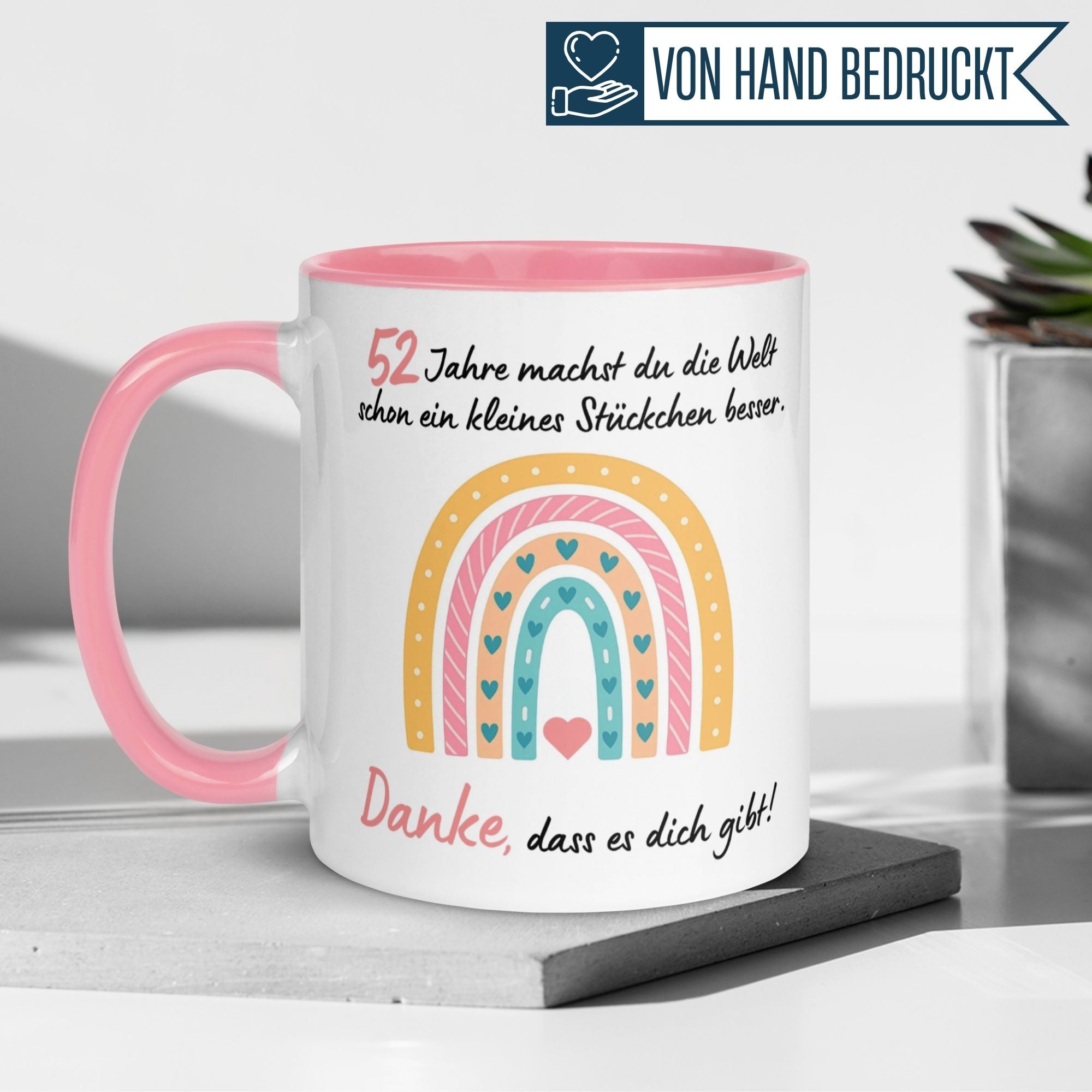 Momentals® Tasse 52. Geburtstag | Herz & Spruch | Danke dass es dich gibt
