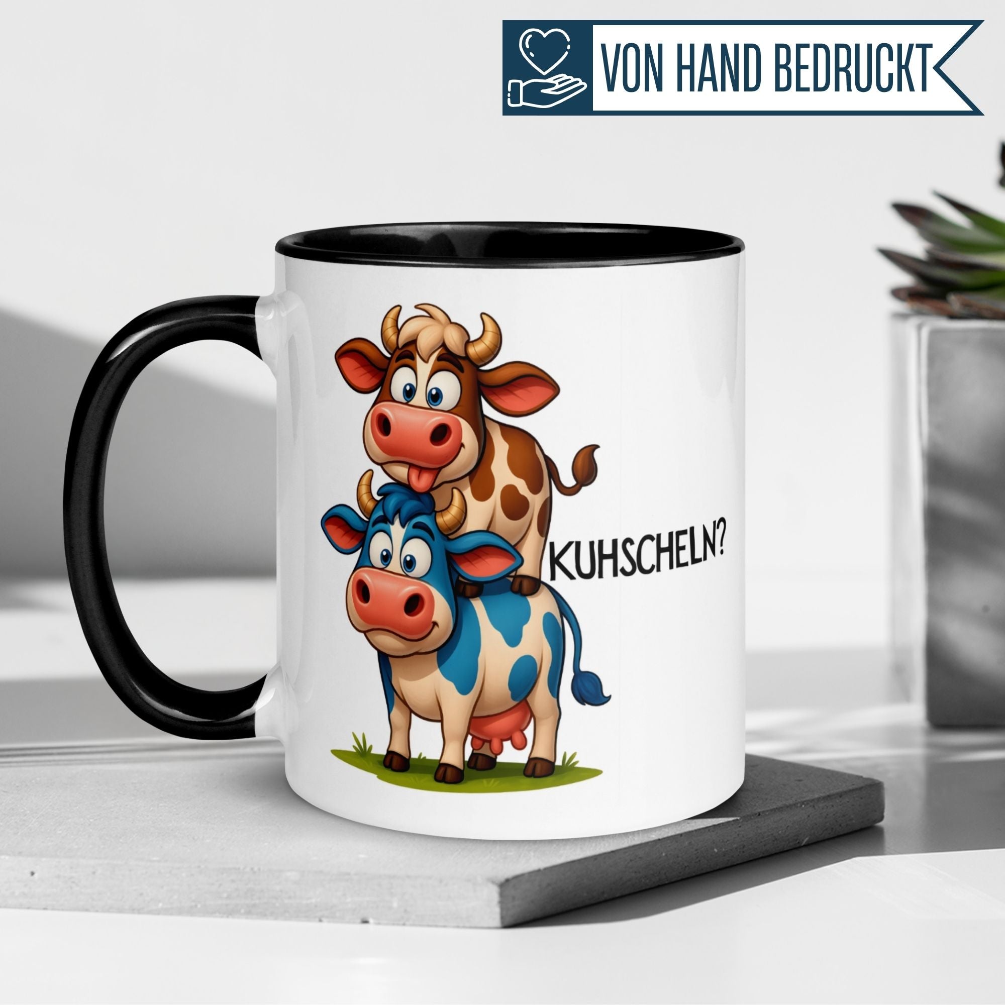 Tasse Kuh – „Kuhscheln?“ – lustiges Ich liebe Dich Geschenk